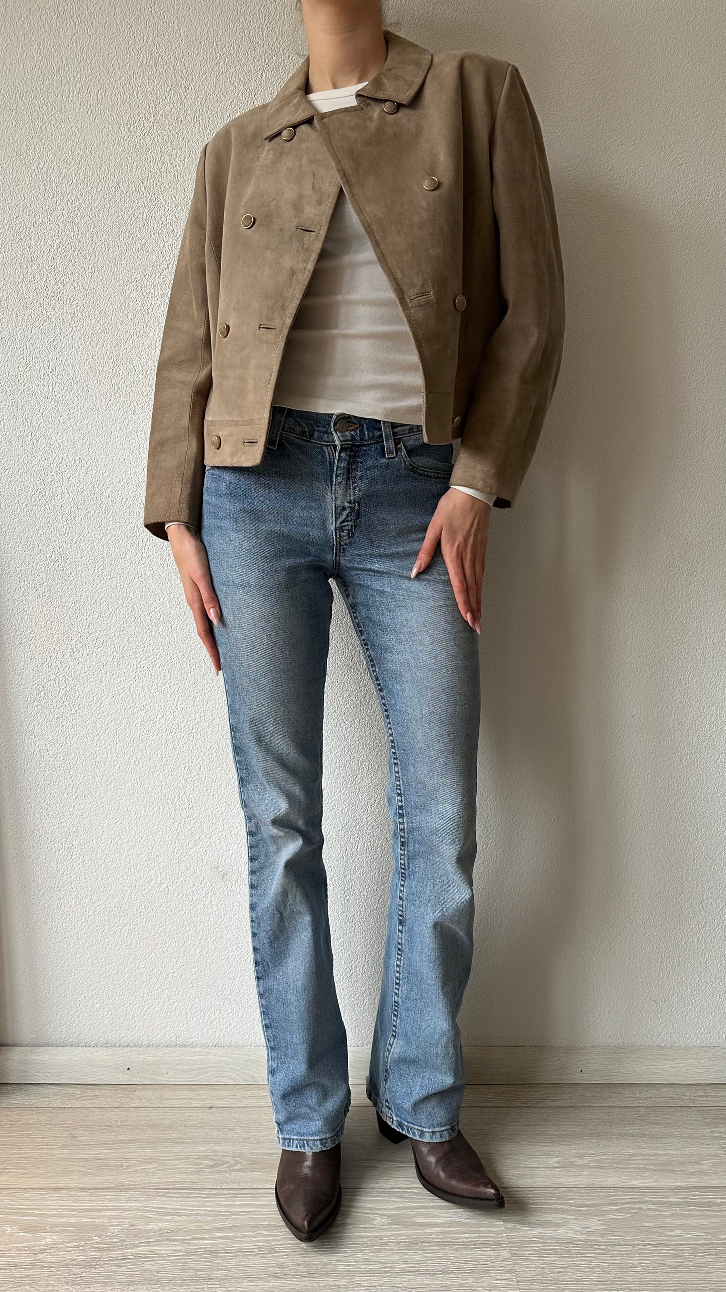 cropped suede look double breasted vintage jacket