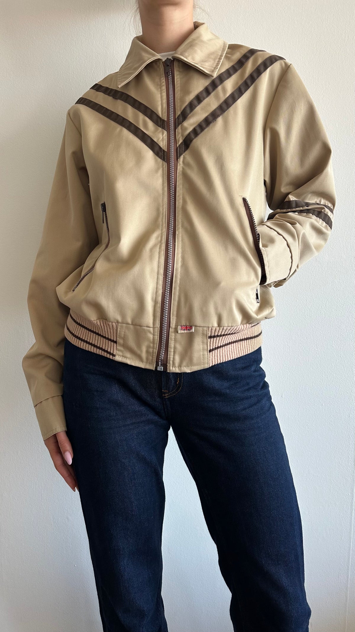 70s inspired vintage camel brown bomberjacket