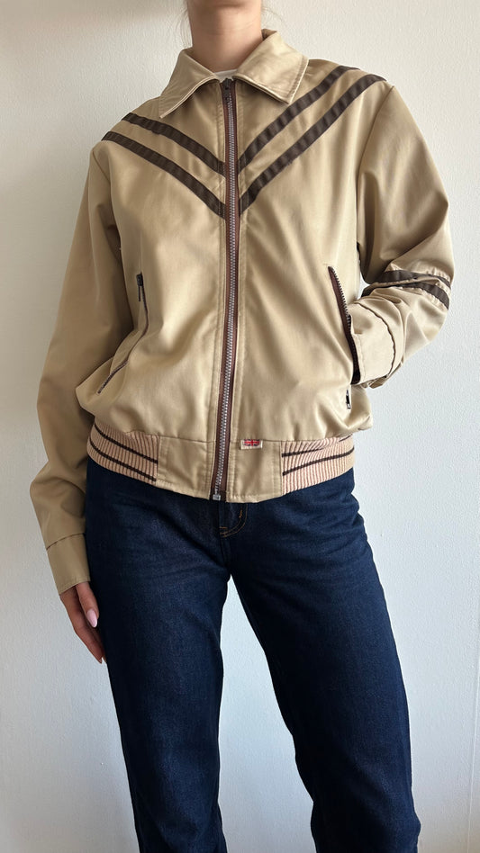 70s inspired vintage camel brown bomberjacket