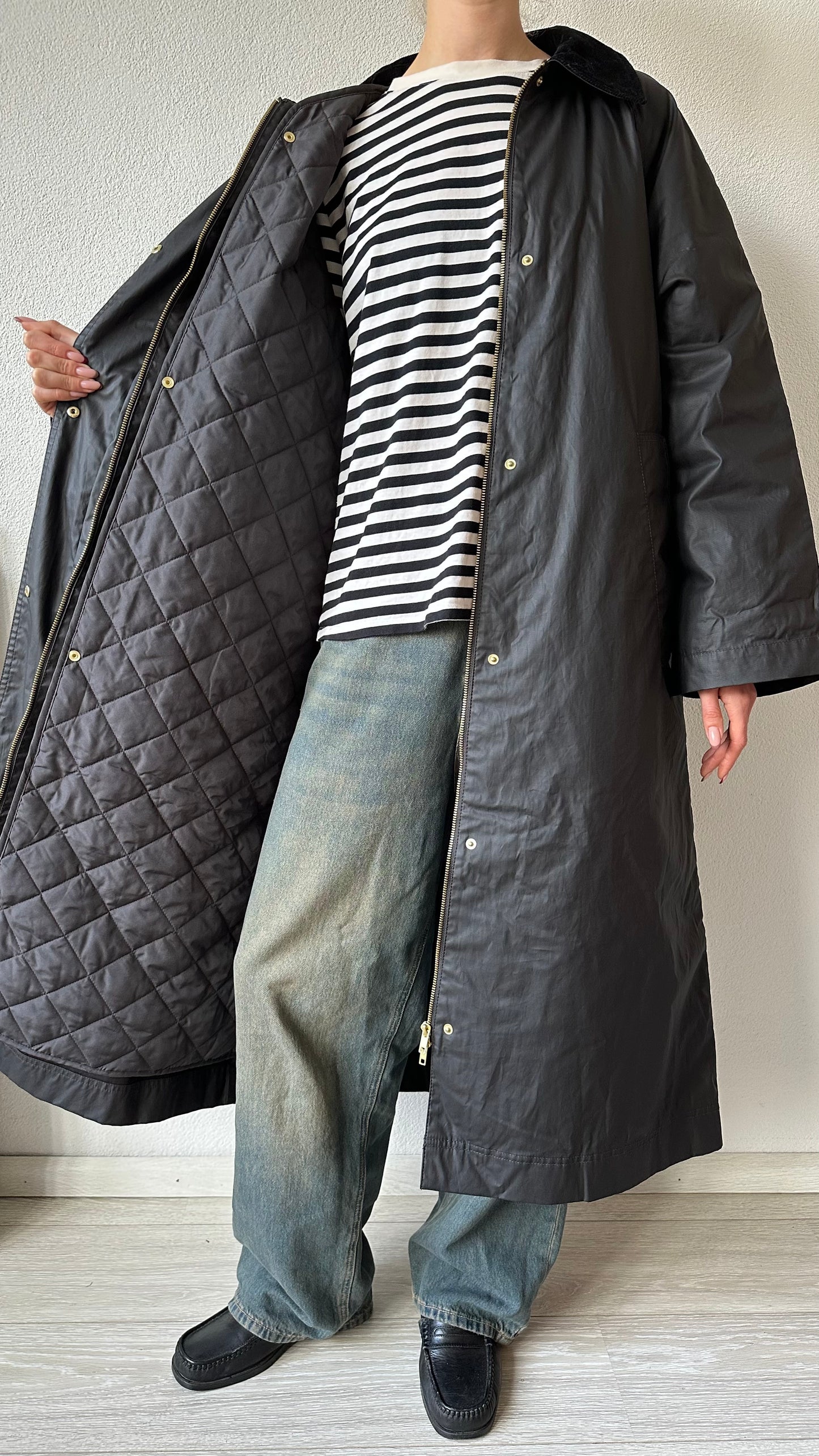 long black rain coat corduroy collar