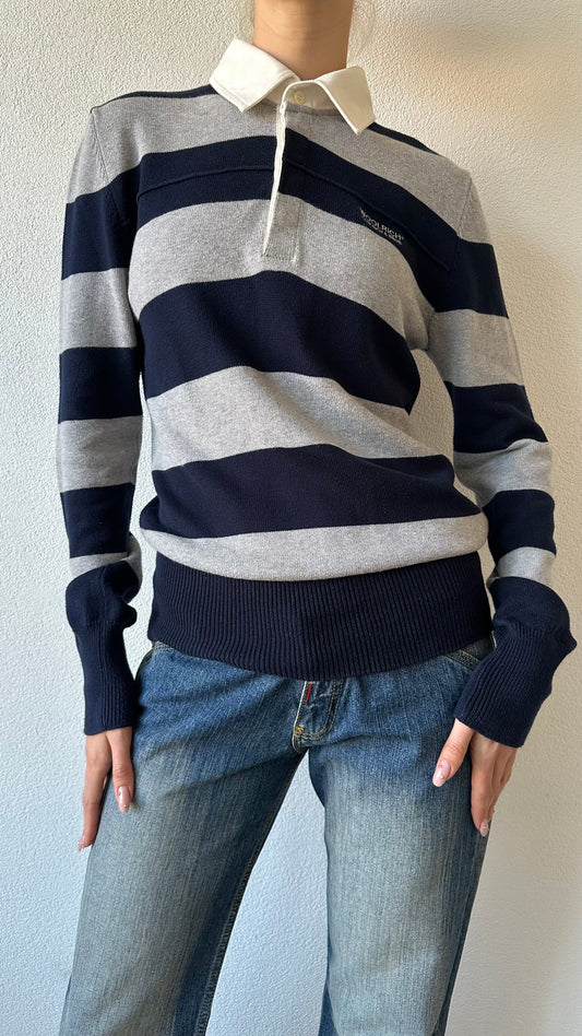 striped grey and blue knitted Woolrich longsleeve polo