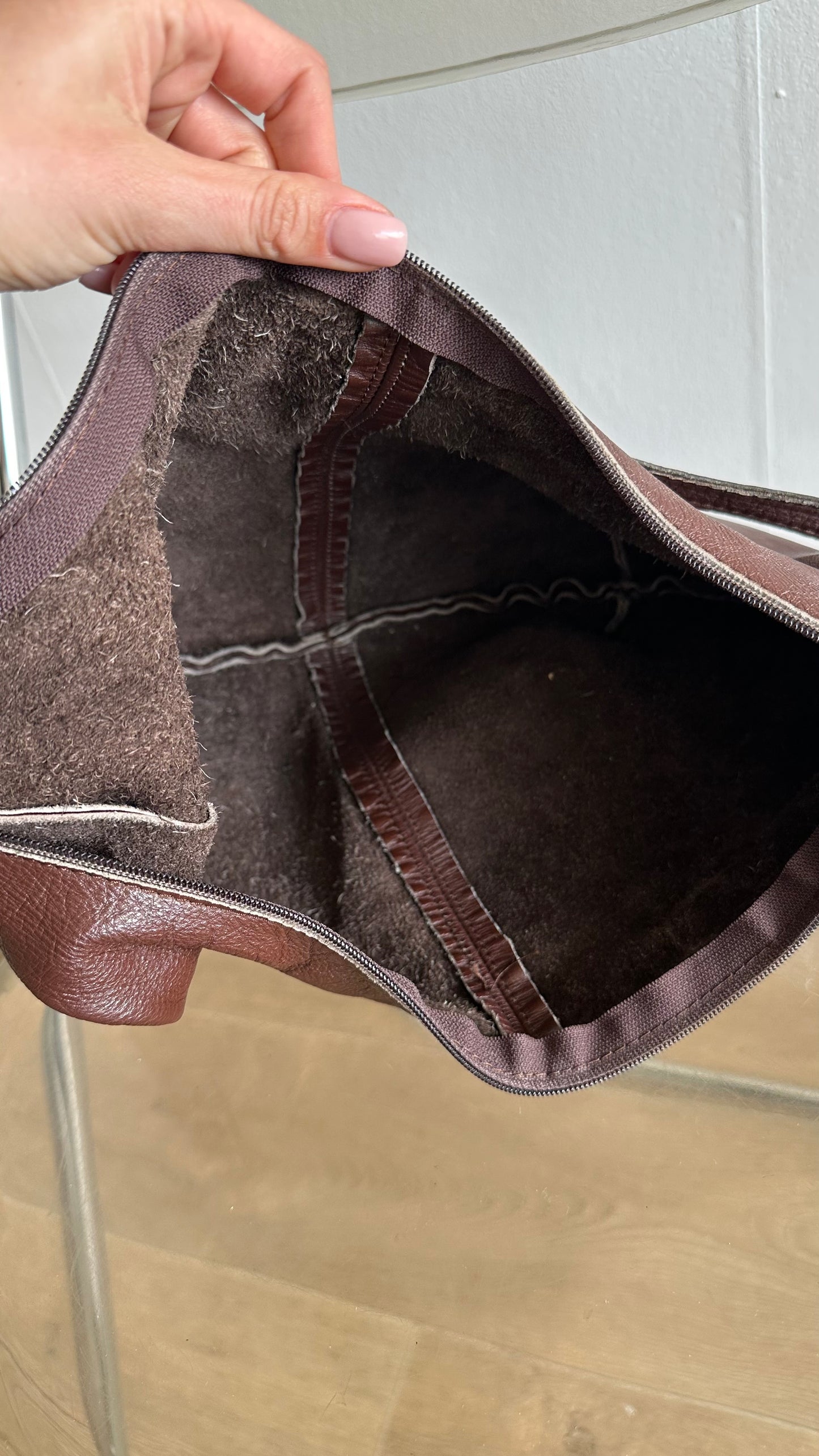 dark brown leather round vintage shoulder bag