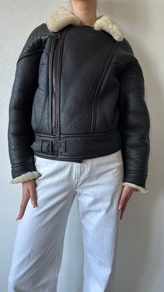 black shearling lammy coat with beige lammy lining