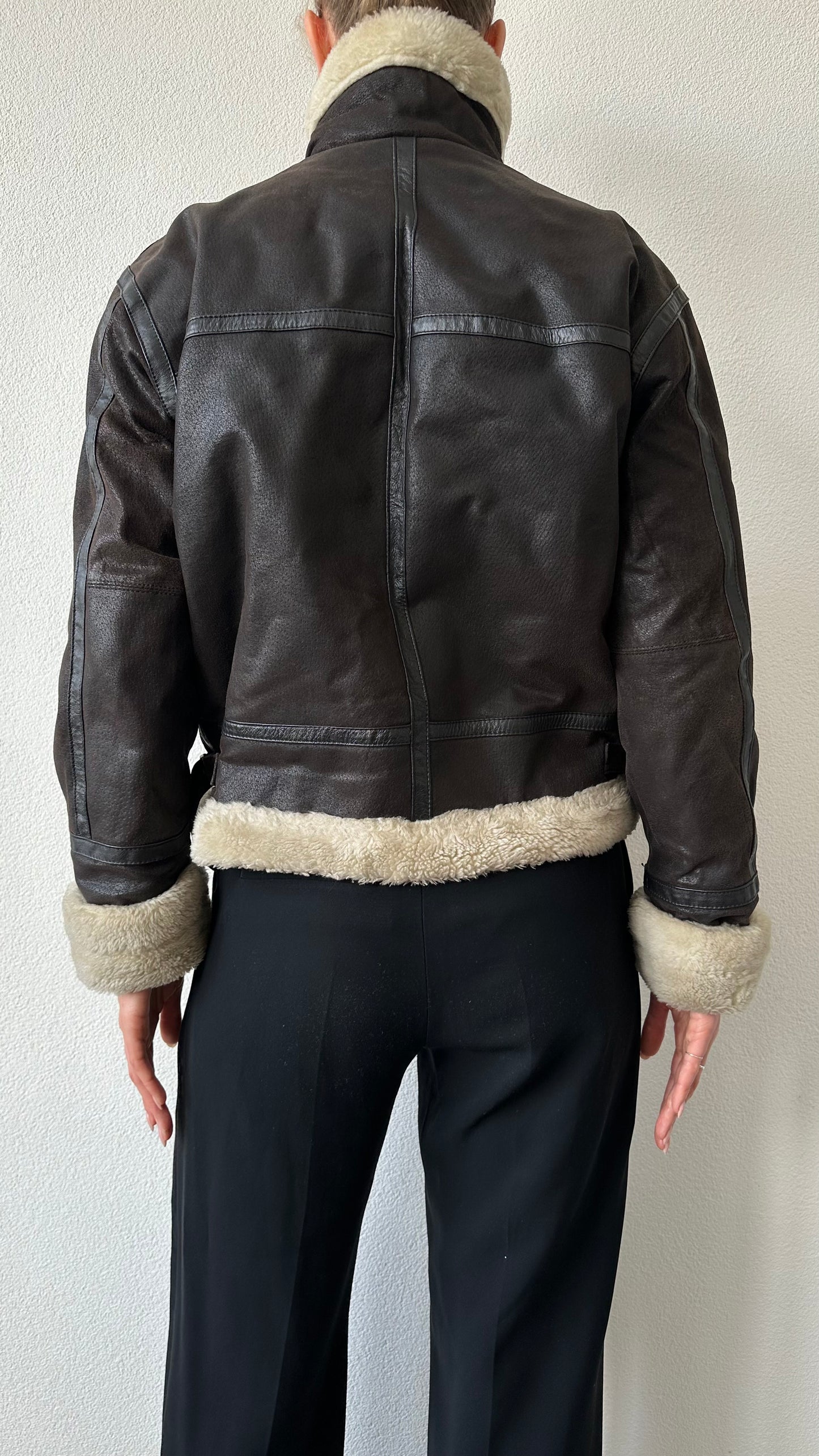brown leather aviator lammy jacket