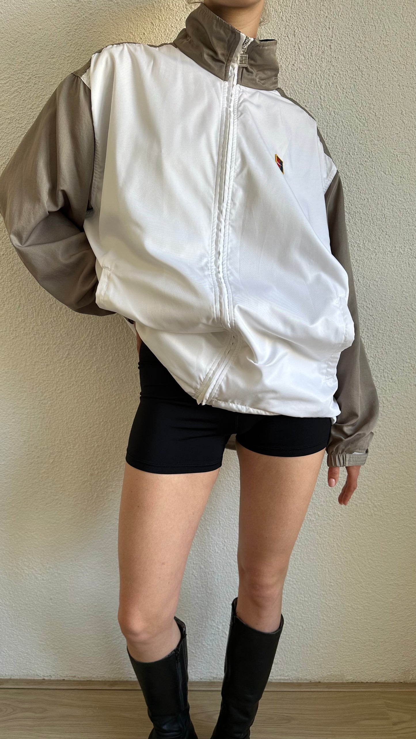 vintage taupe white nike tracksuit pants windbreaker jacket