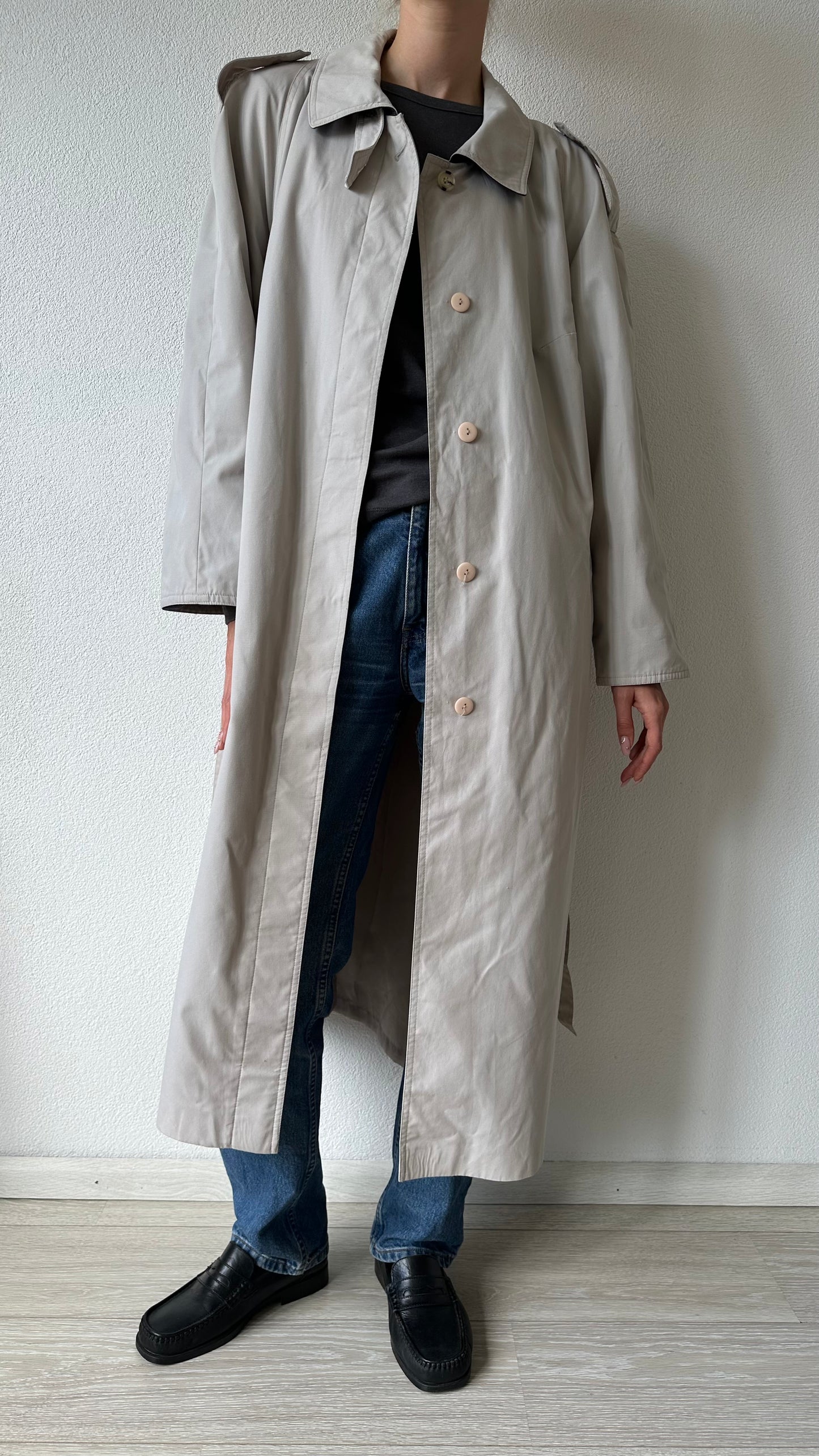 beige vintage button up trenchcoat