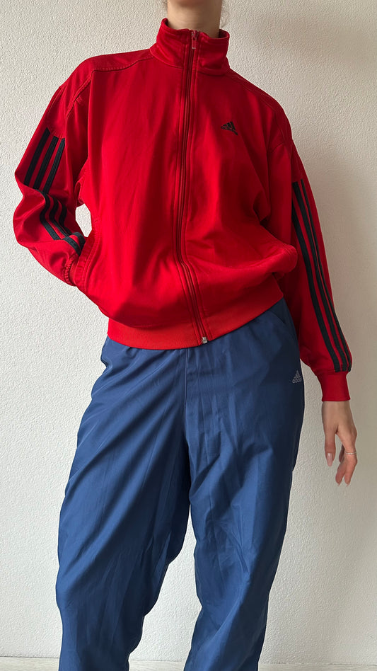 adidas zip-up cardigan red with black details