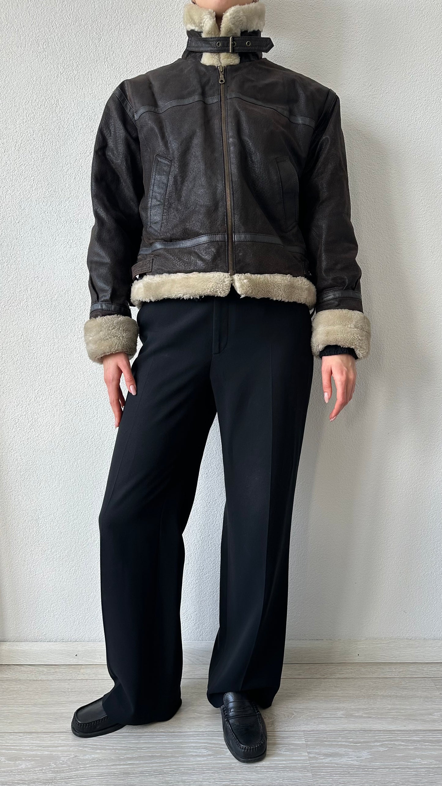 brown leather aviator lammy jacket