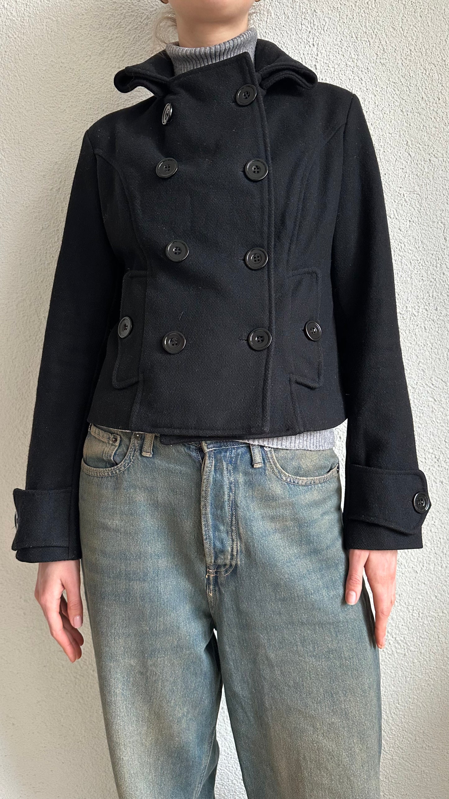 short black wool mix peacoat short