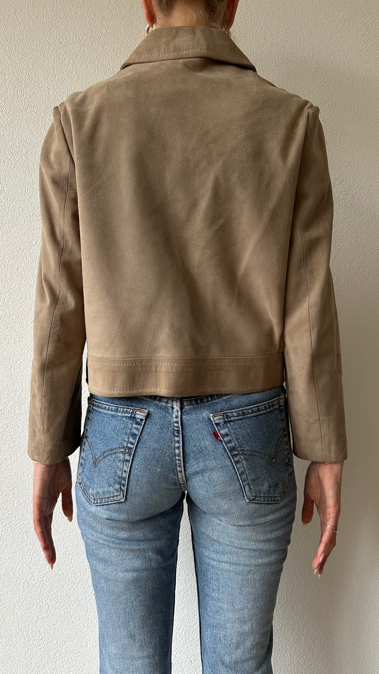 cropped suede look double breasted vintage jacket