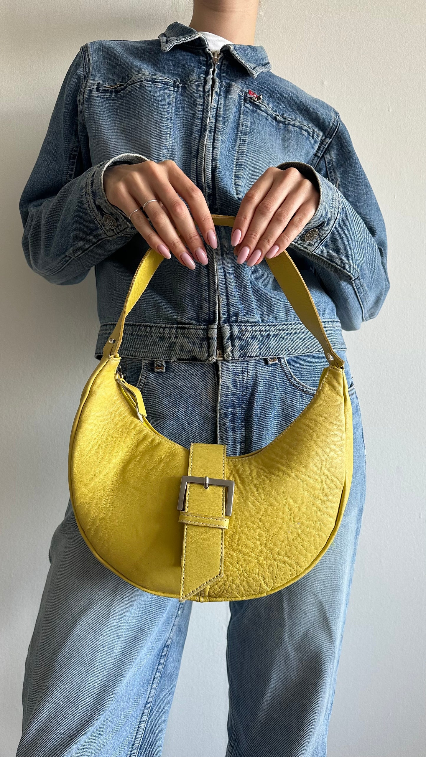 soft leather yellow shoulderbag