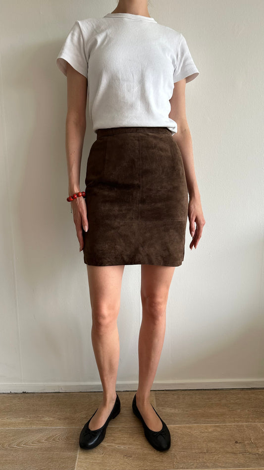brown suede leather vintage skirt