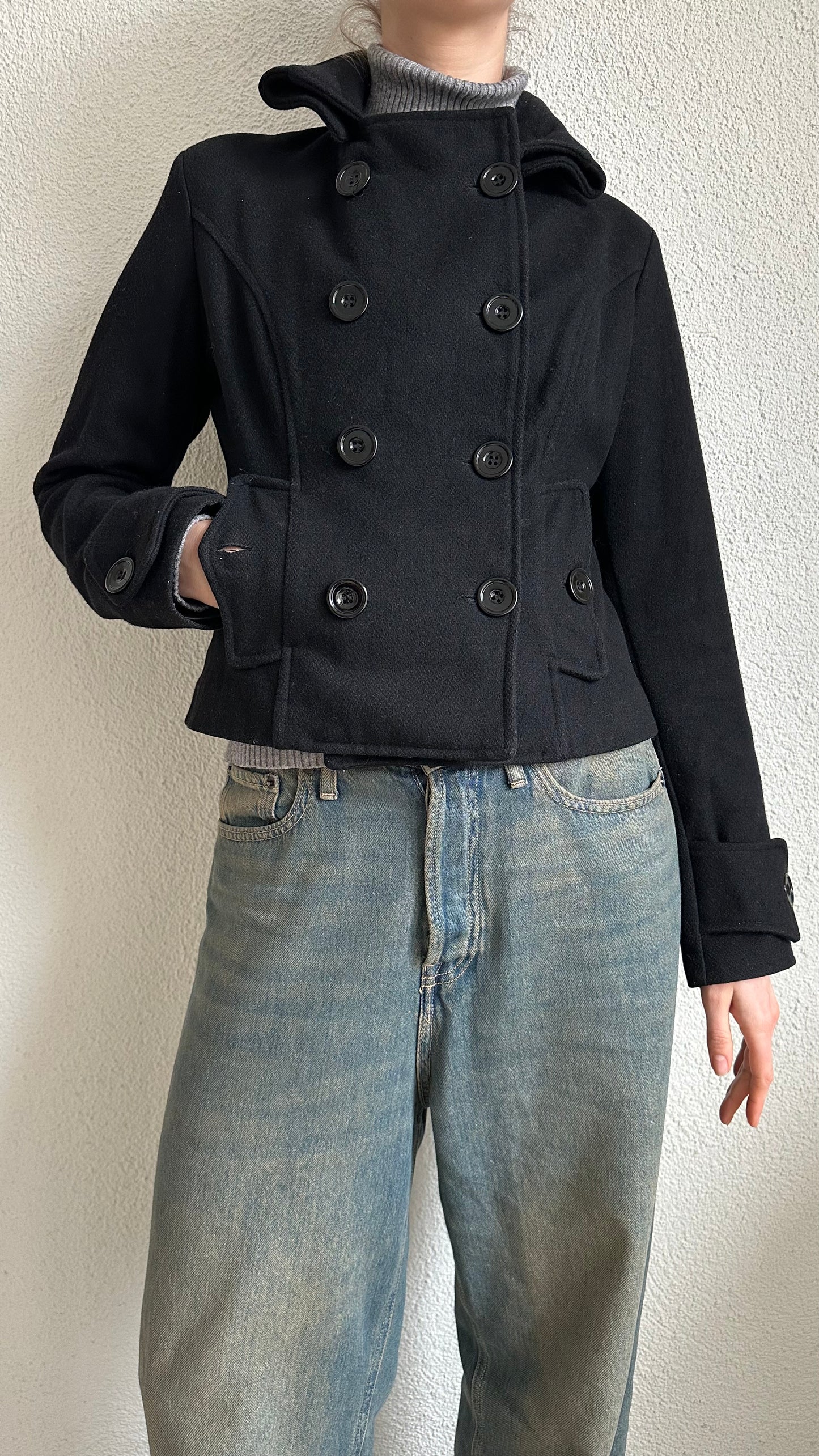 short black wool mix peacoat short