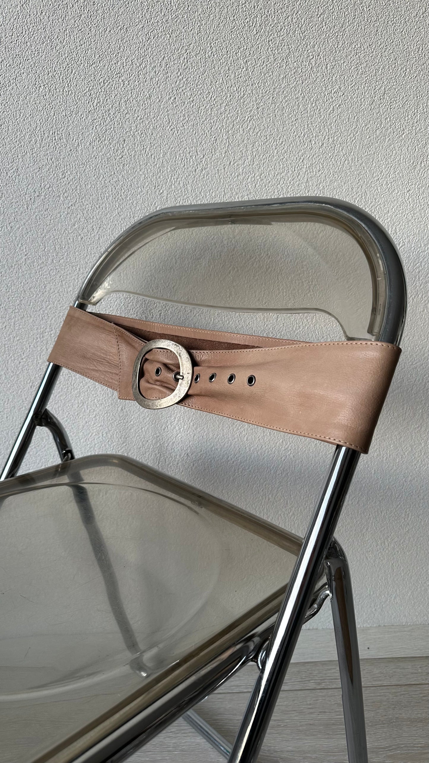 wide vintage leather belt beige