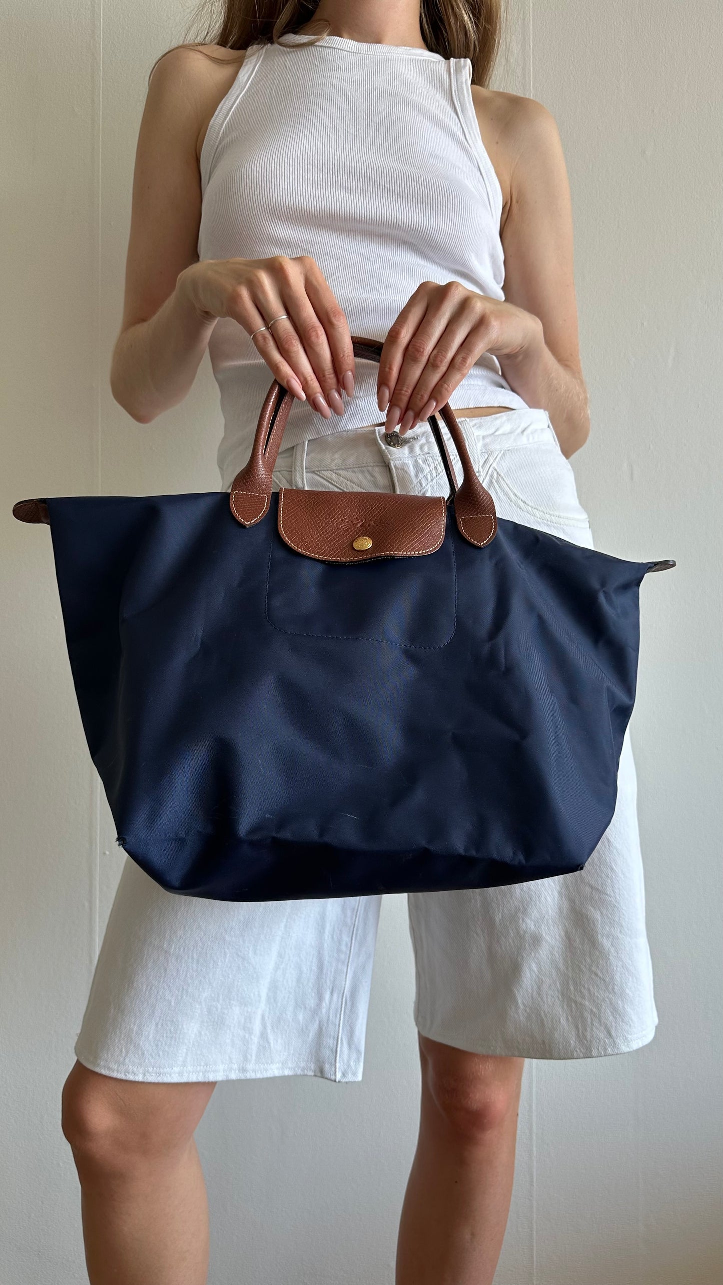 blue Longchamp le pliage bag