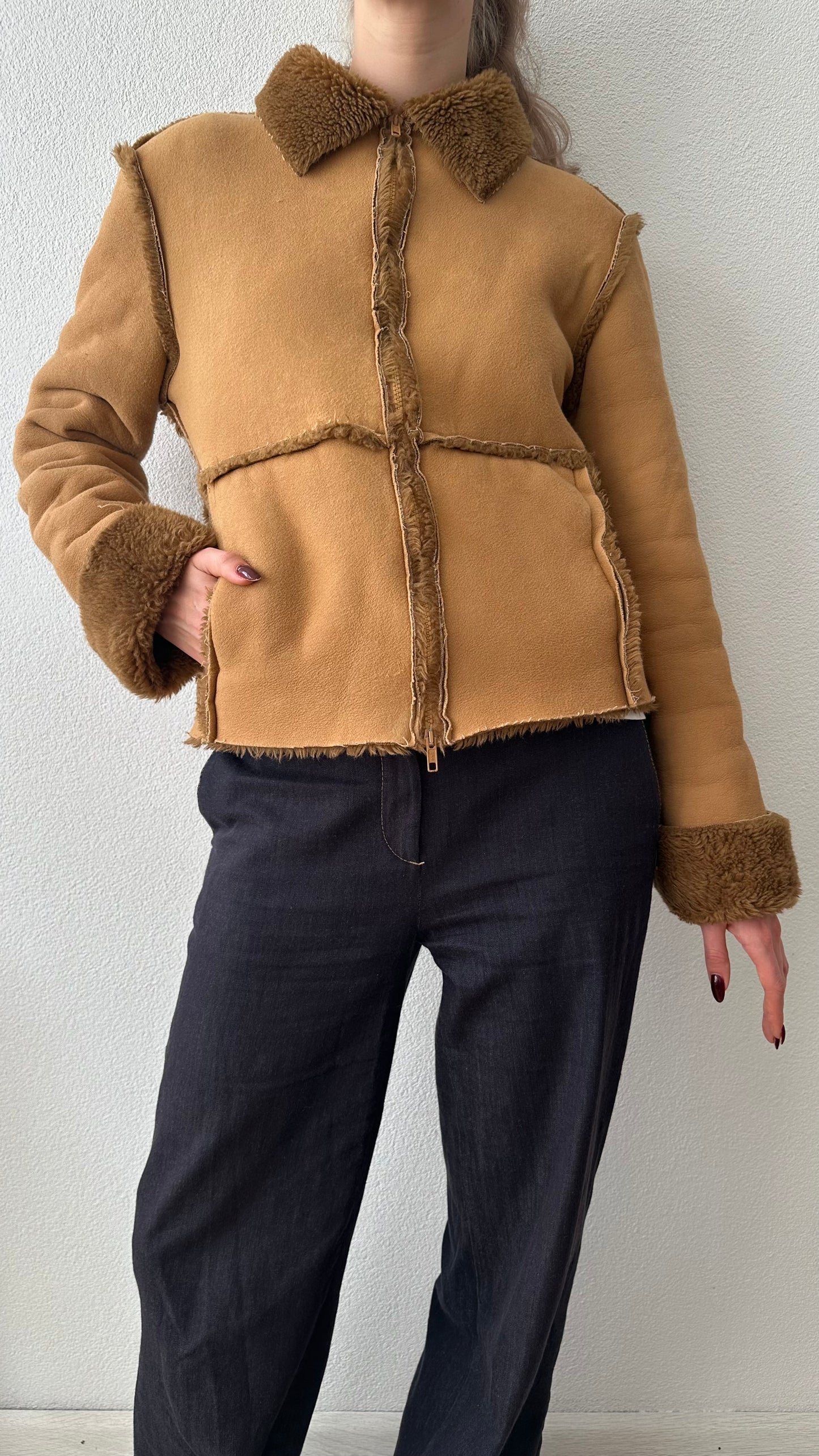 vintage camel faux shearling coat