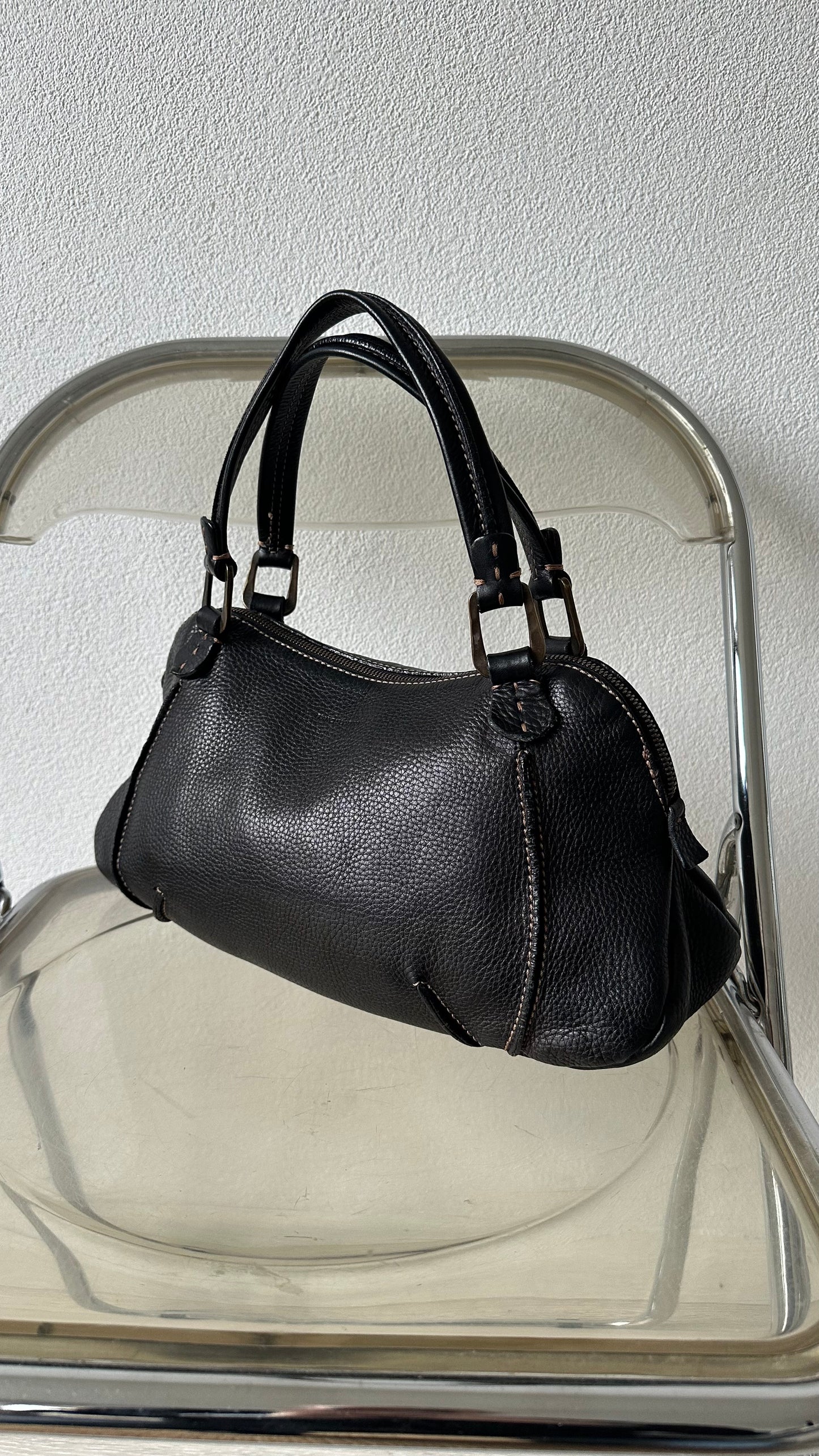 leather francesco biasia handbag with golden hardware