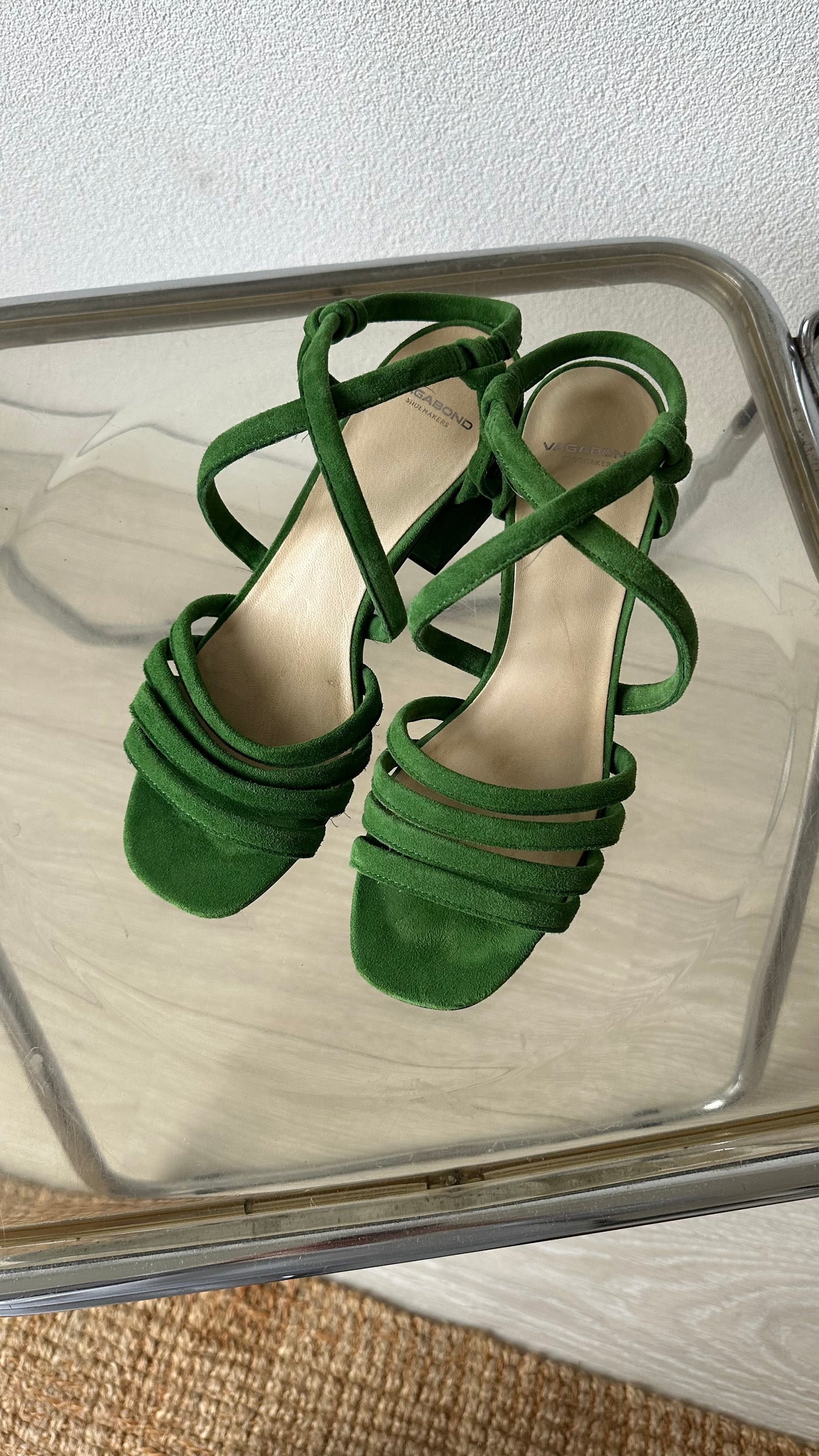 suede green Vagabond sandal heels