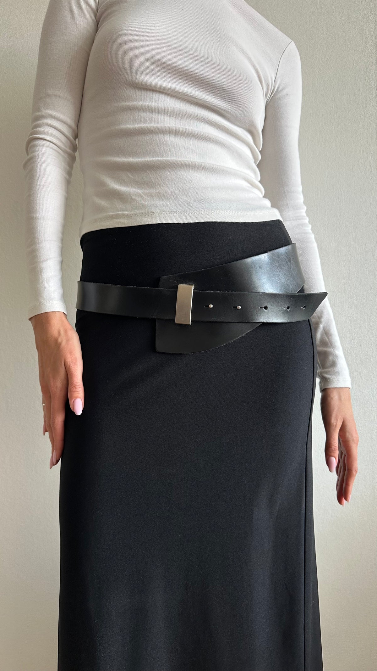 black leather statement belt