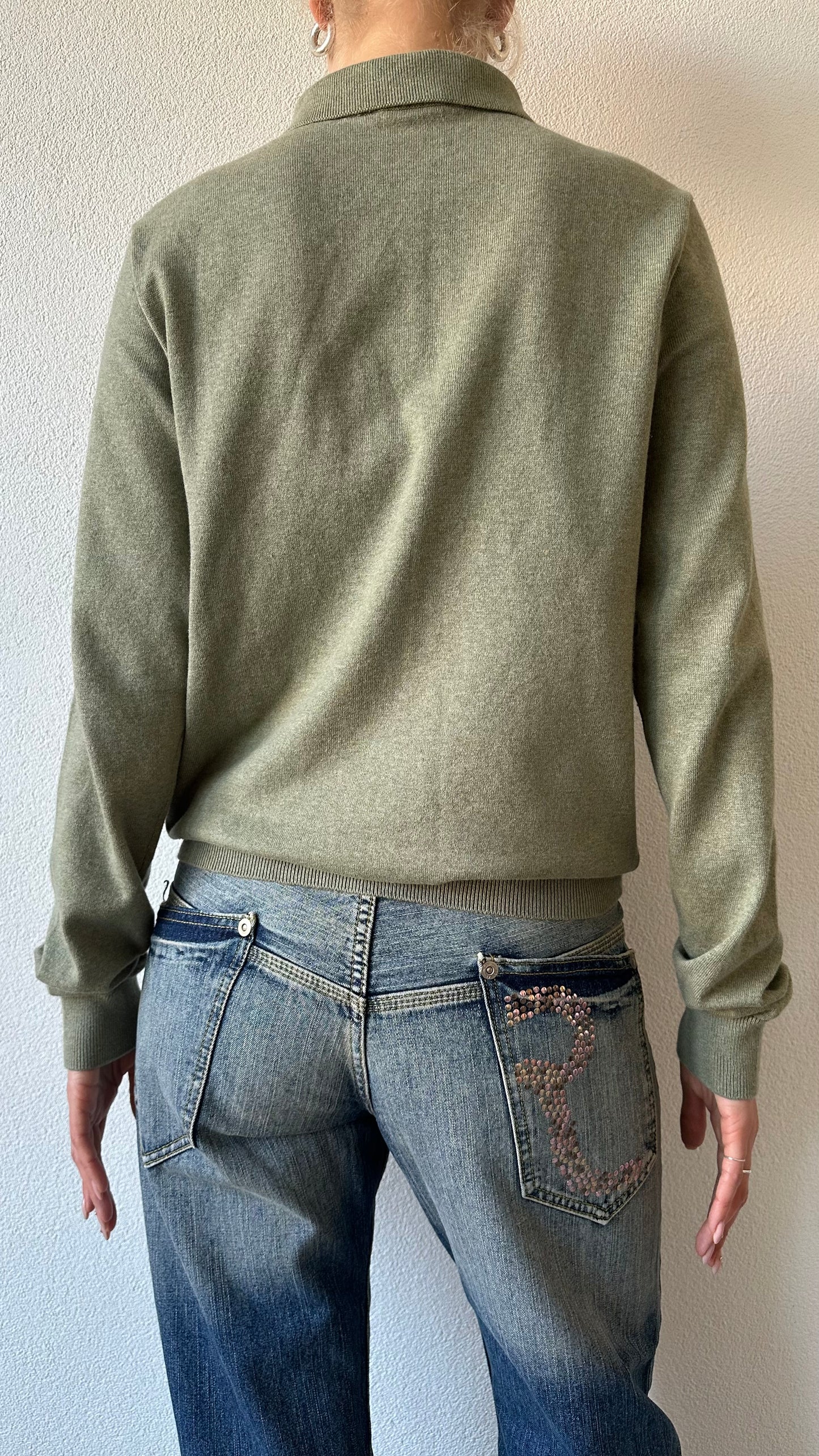 soft green knitted longsleeve cotton polo shirt