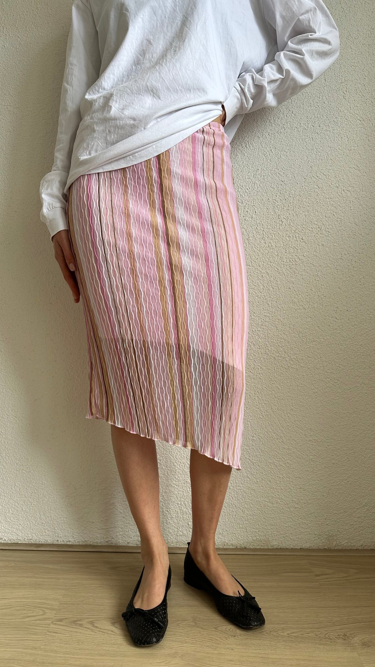 pink asymmetrical vertical striped carrie skirt