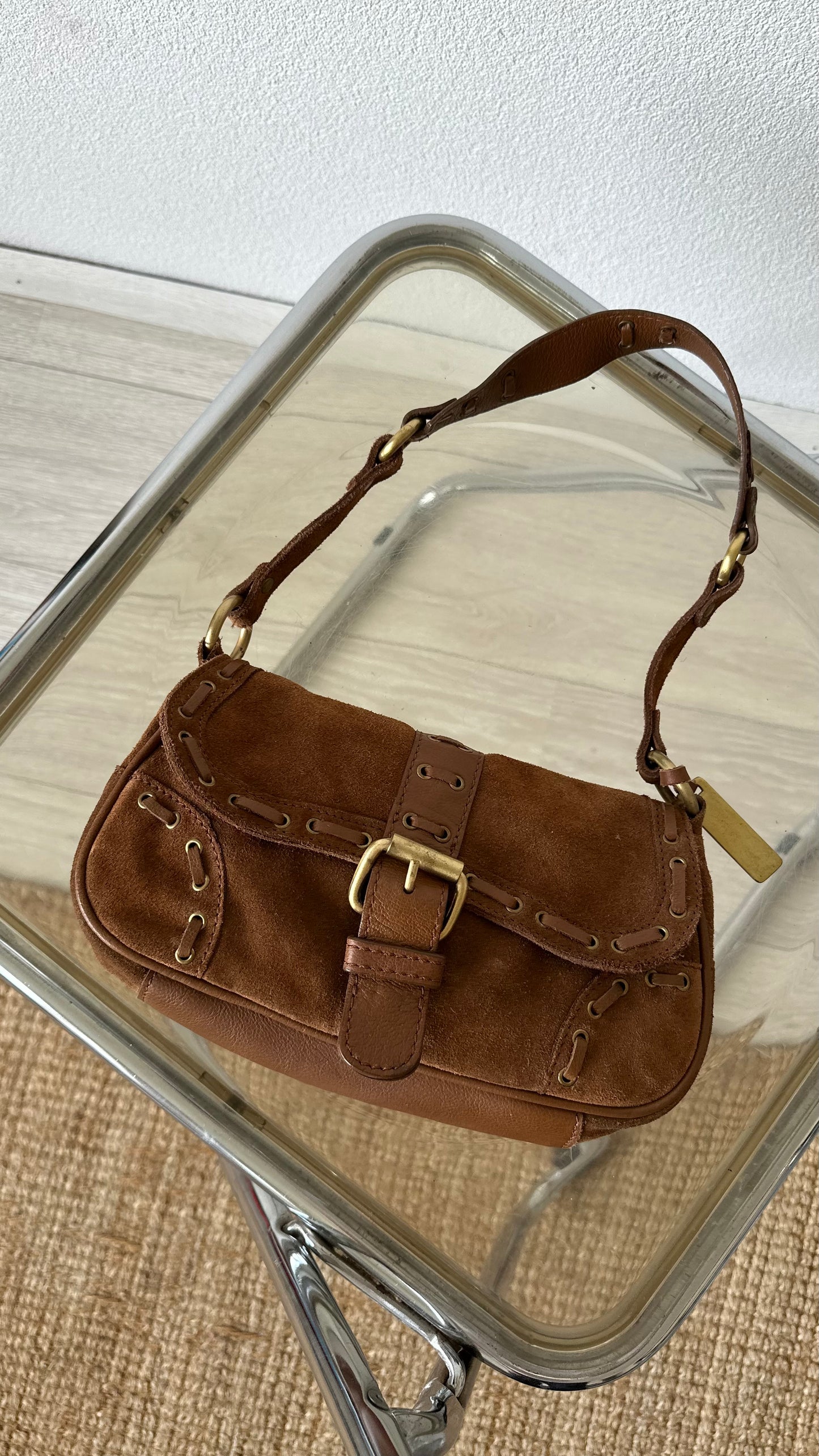 brown suede and leather shoulder bag