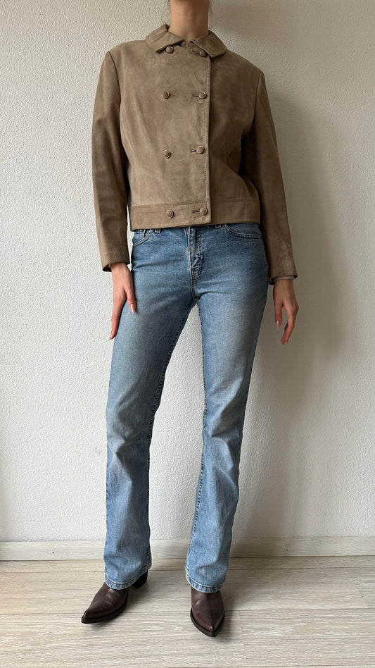 cropped suede look double breasted vintage jacket