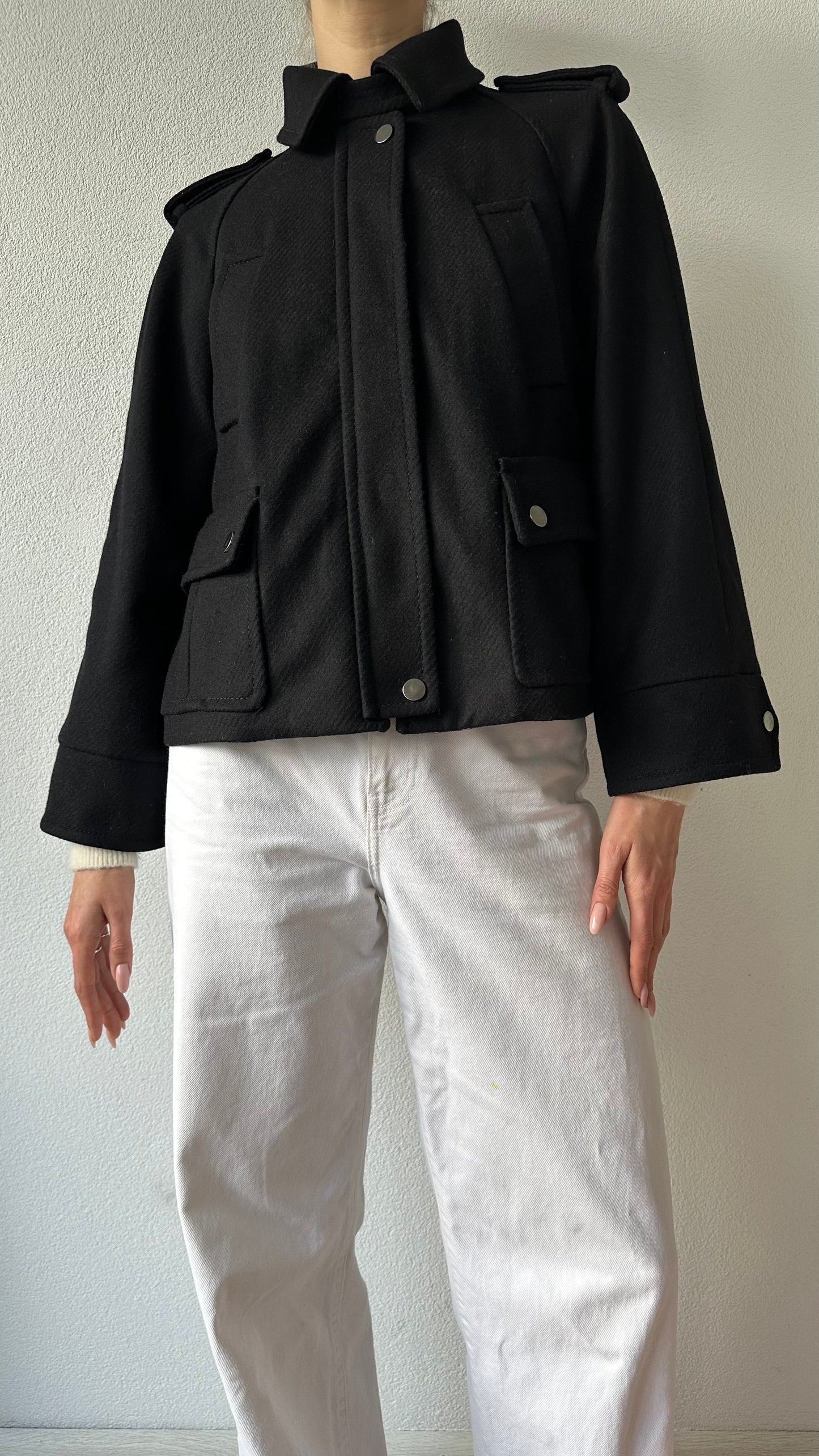 black wool coat from Massimo Dutti with raglan sleeves