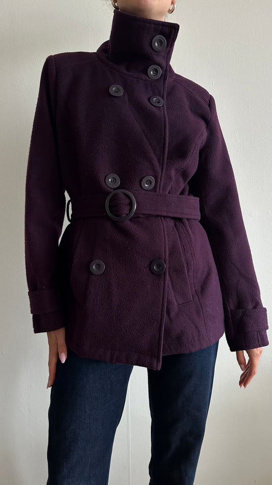 purple funnel neck coat