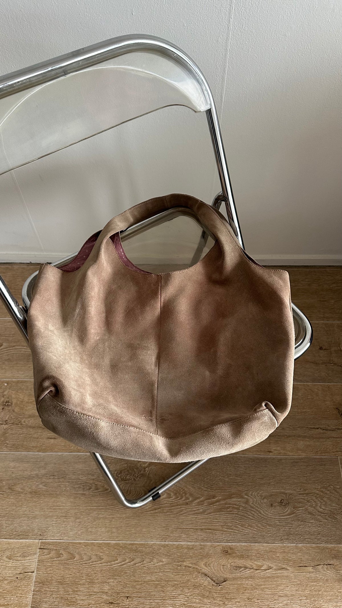 beige suede slouchy shoulderbag