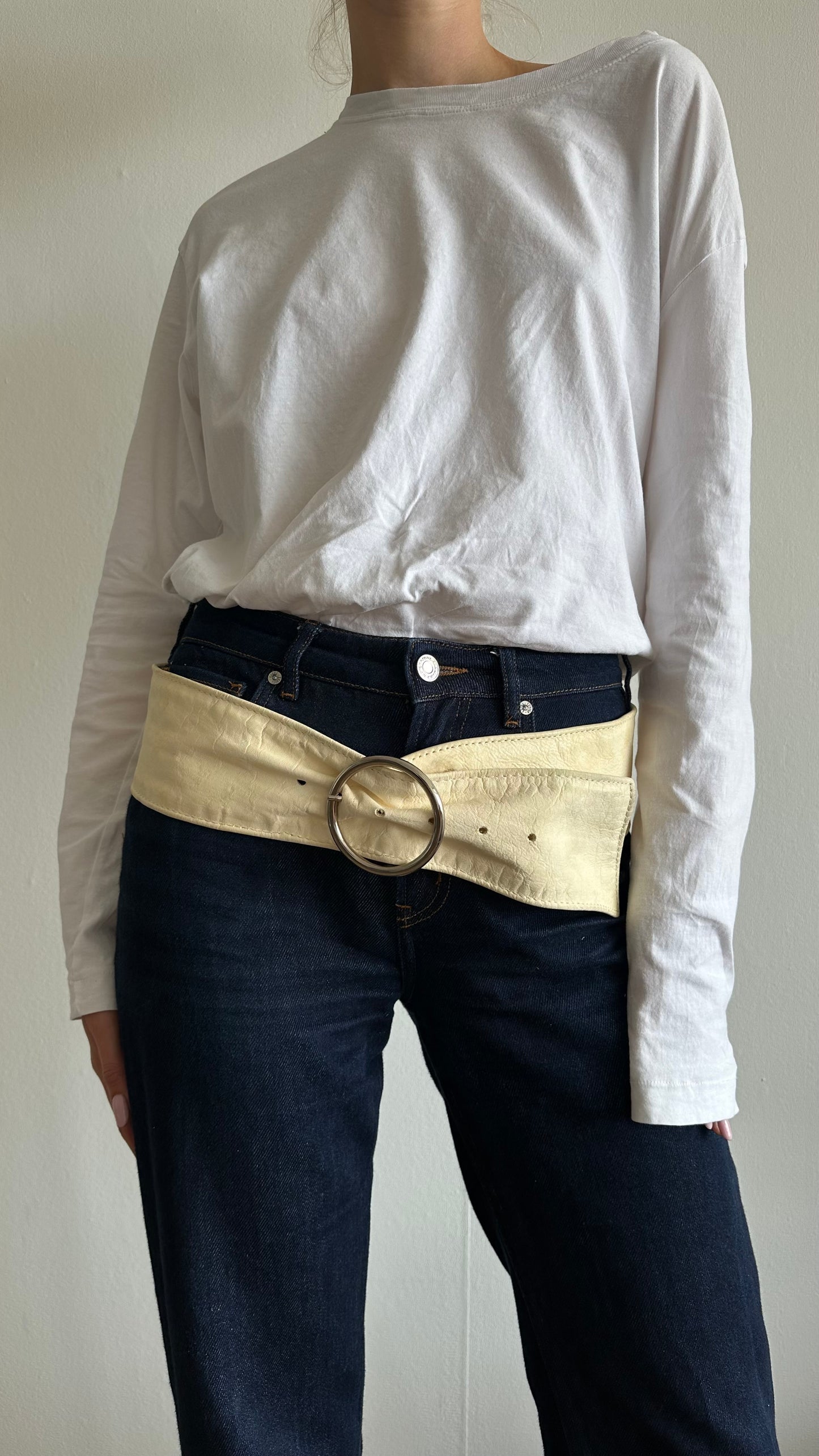 butter yellow big leather belt