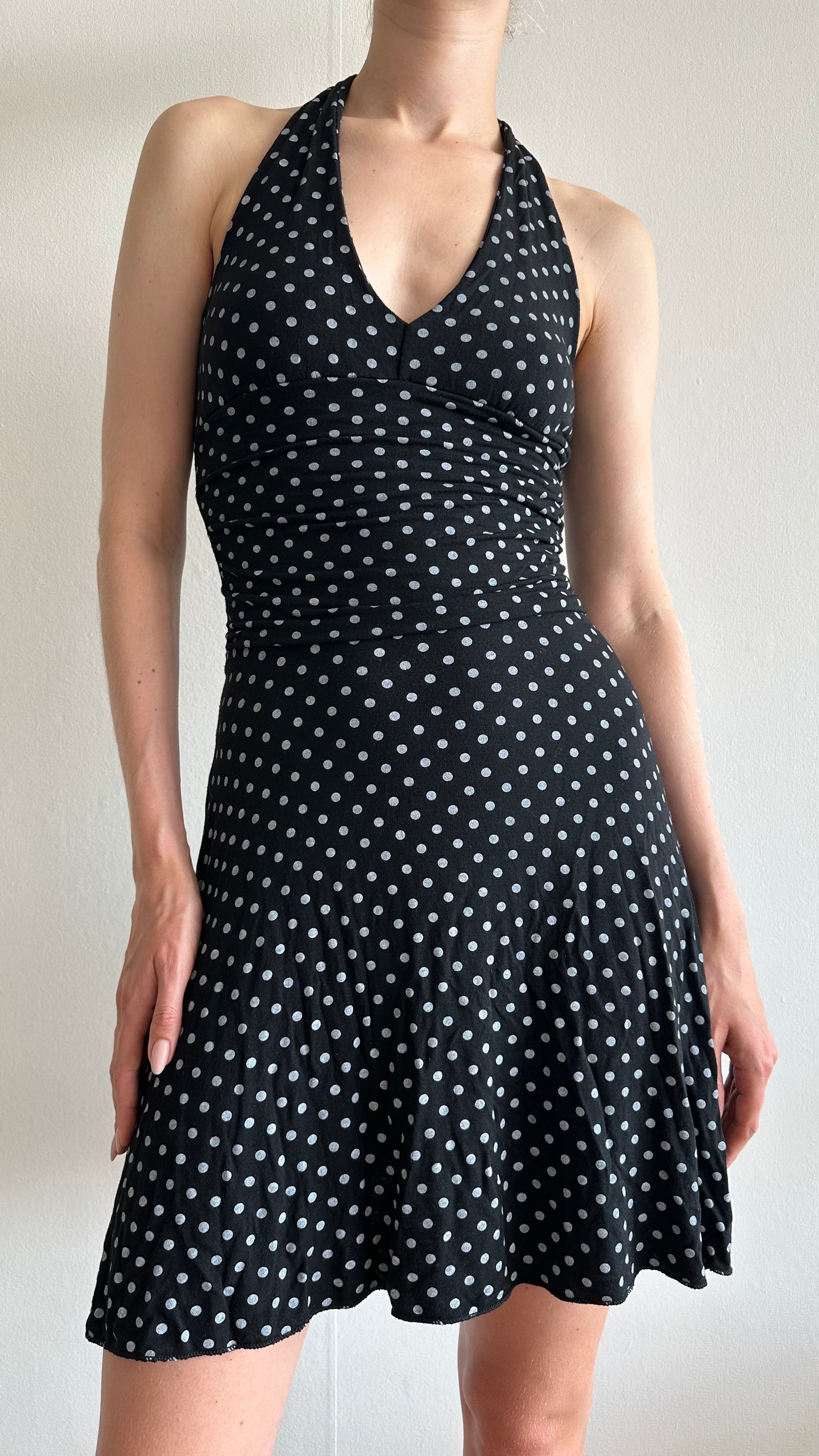 polkadot black halter dress