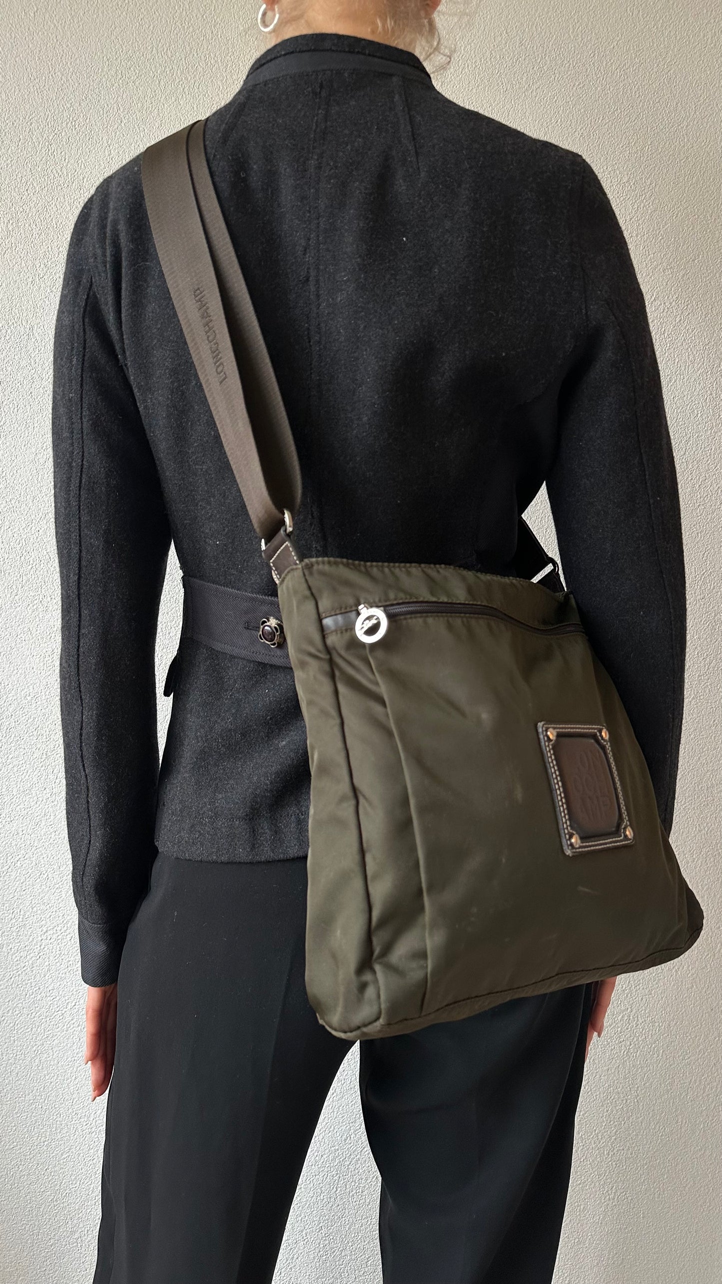 longchamp green nylon crossbody bag