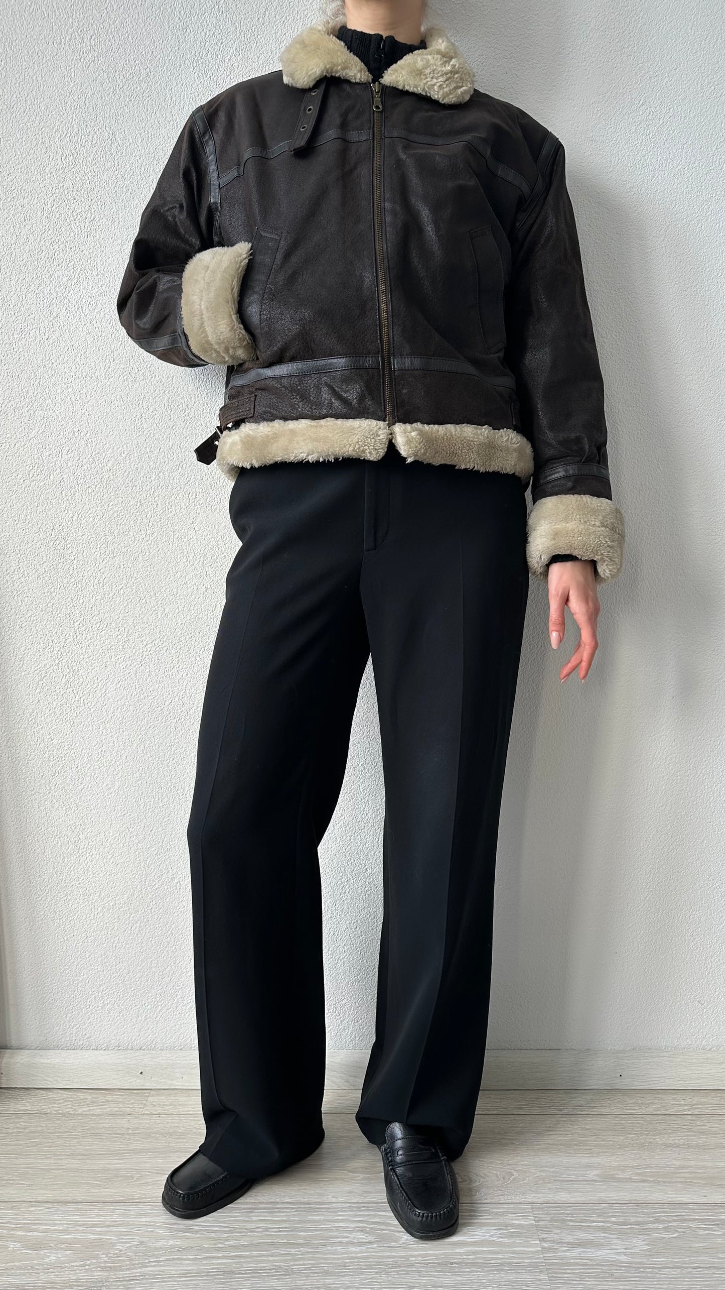 brown leather aviator lammy jacket