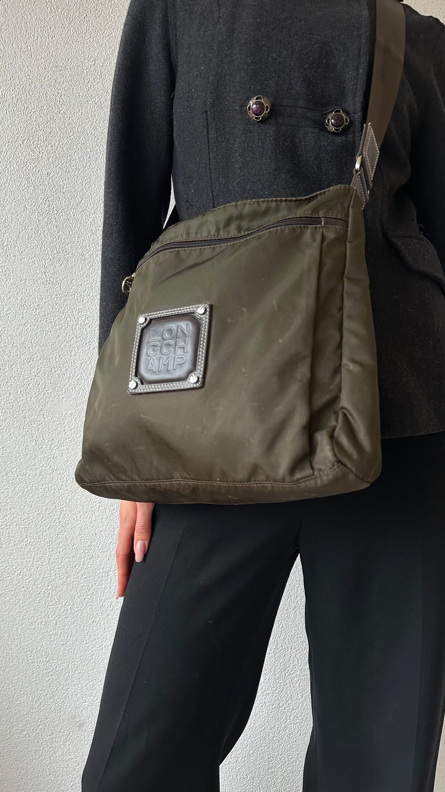 longchamp green nylon crossbody bag