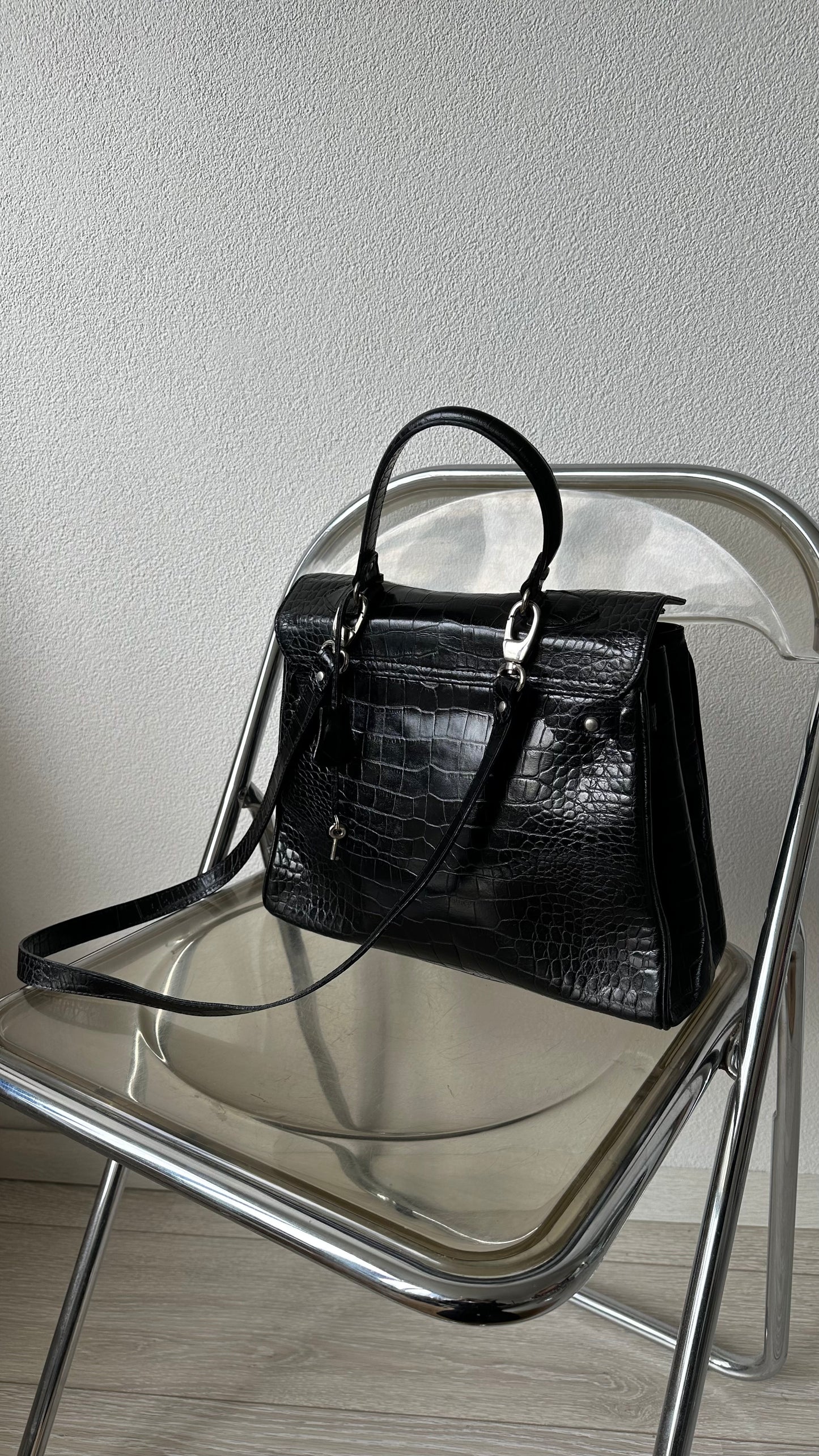 black croco leather bag by Pañalva Madrid