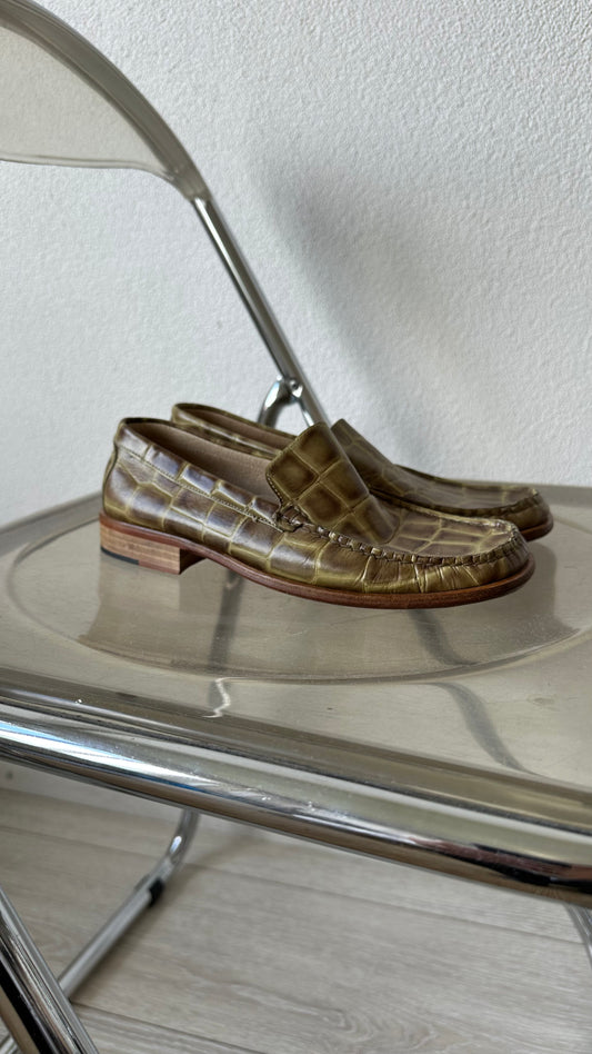 green crocoprint leather loafers Patrizio Dolci