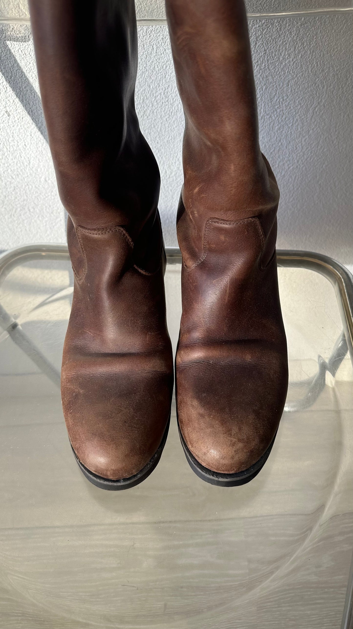 brown leather high boots from Shabbies Amsterdam with a naturally worn look