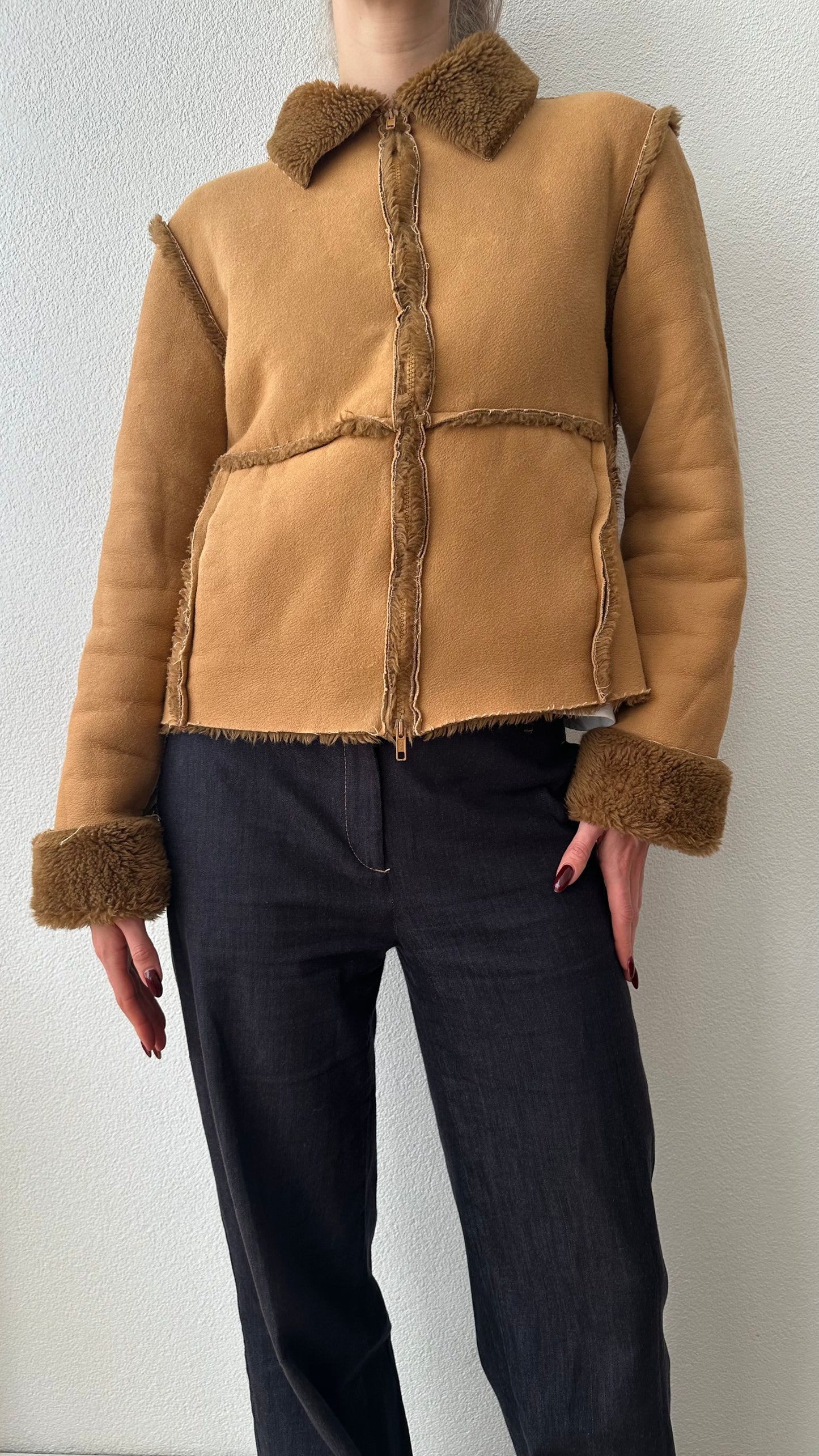 vintage camel faux shearling coat