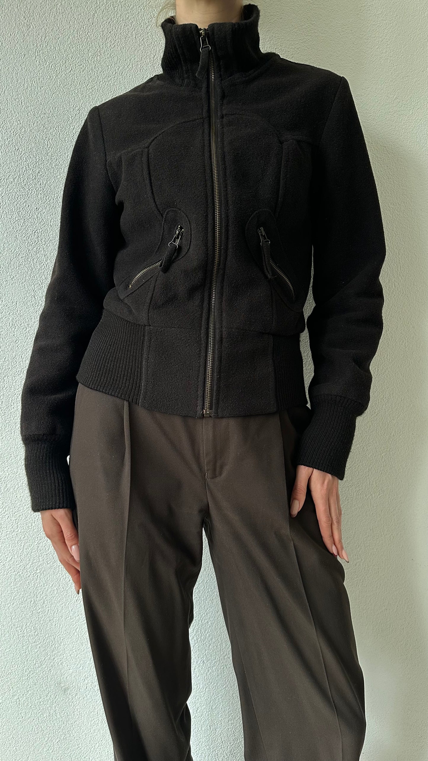 vintage wool mix bomber jacket in dark brown