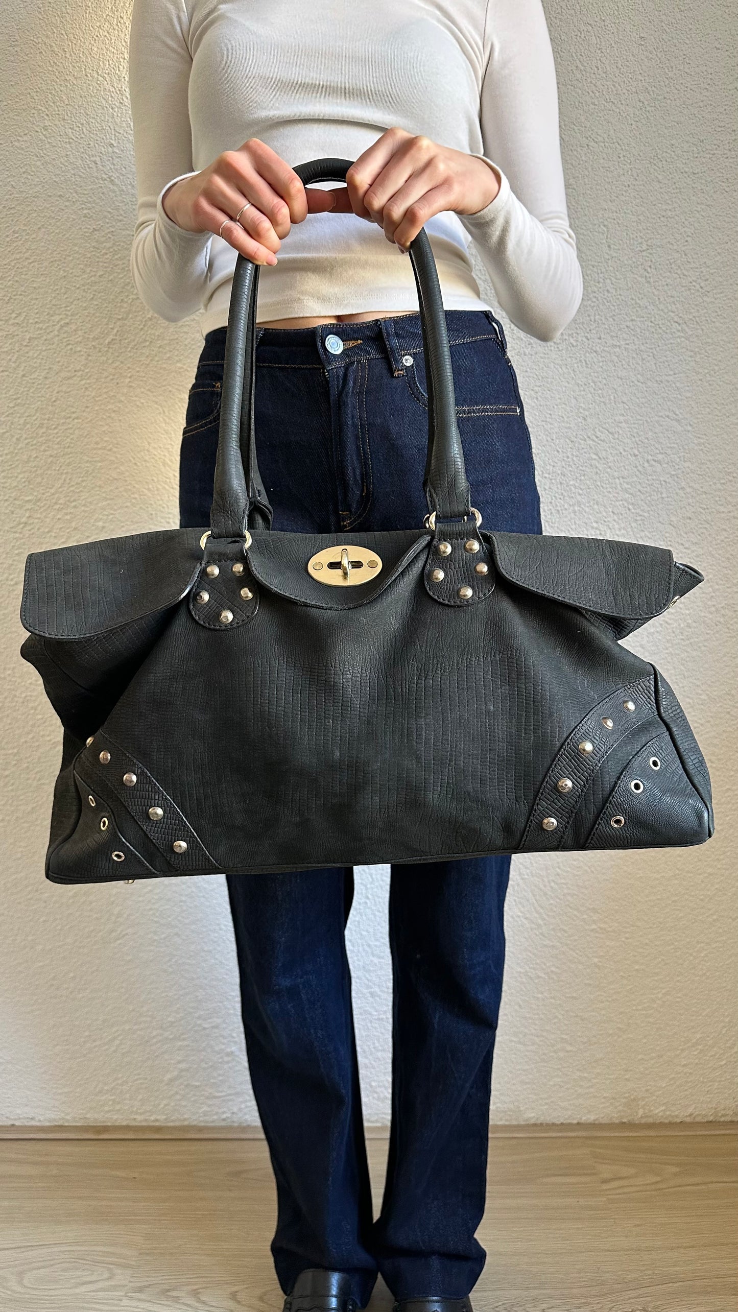 leather black oversized Muldoonys bag