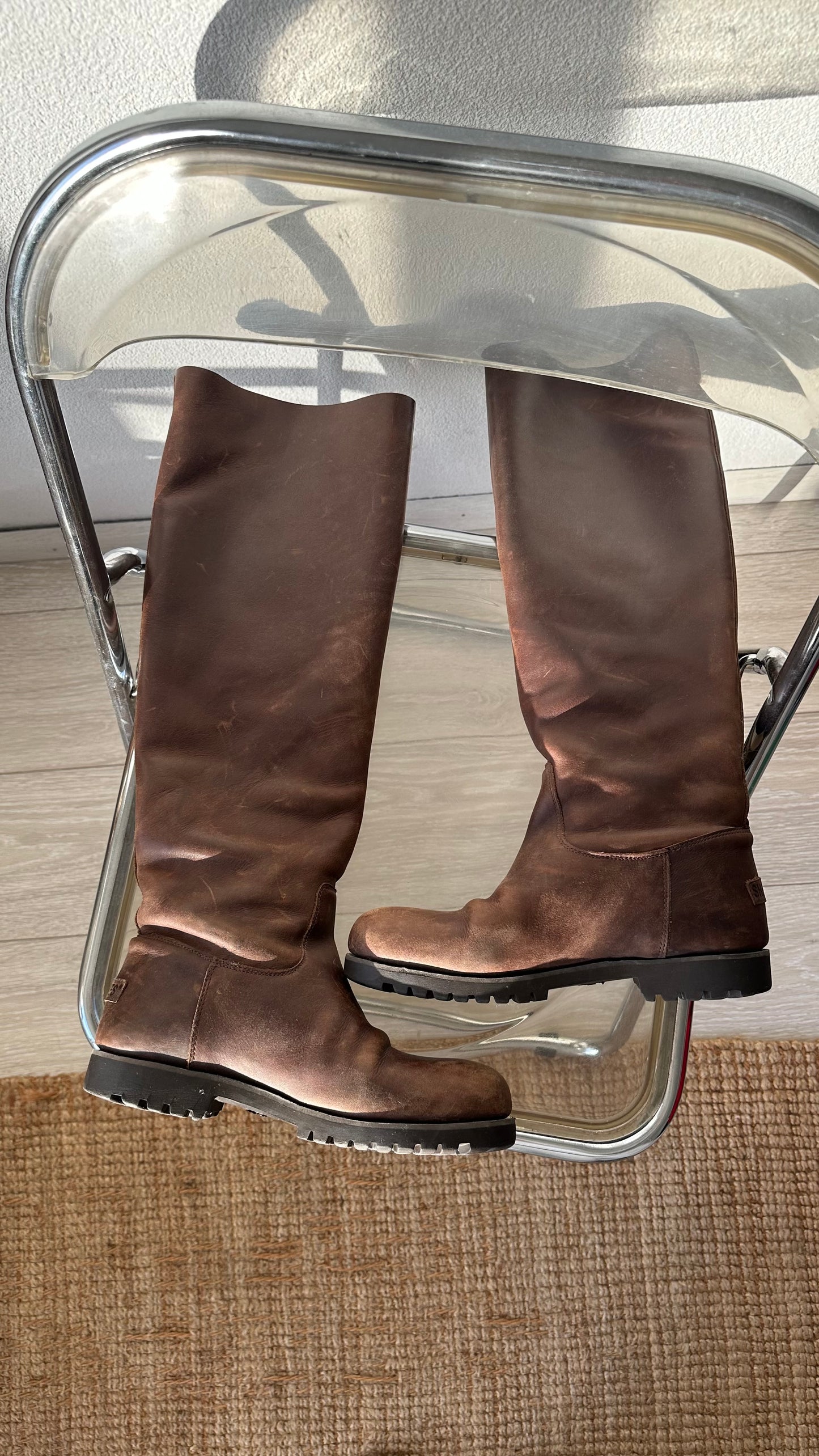 brown leather high boots from Shabbies Amsterdam with a naturally worn look