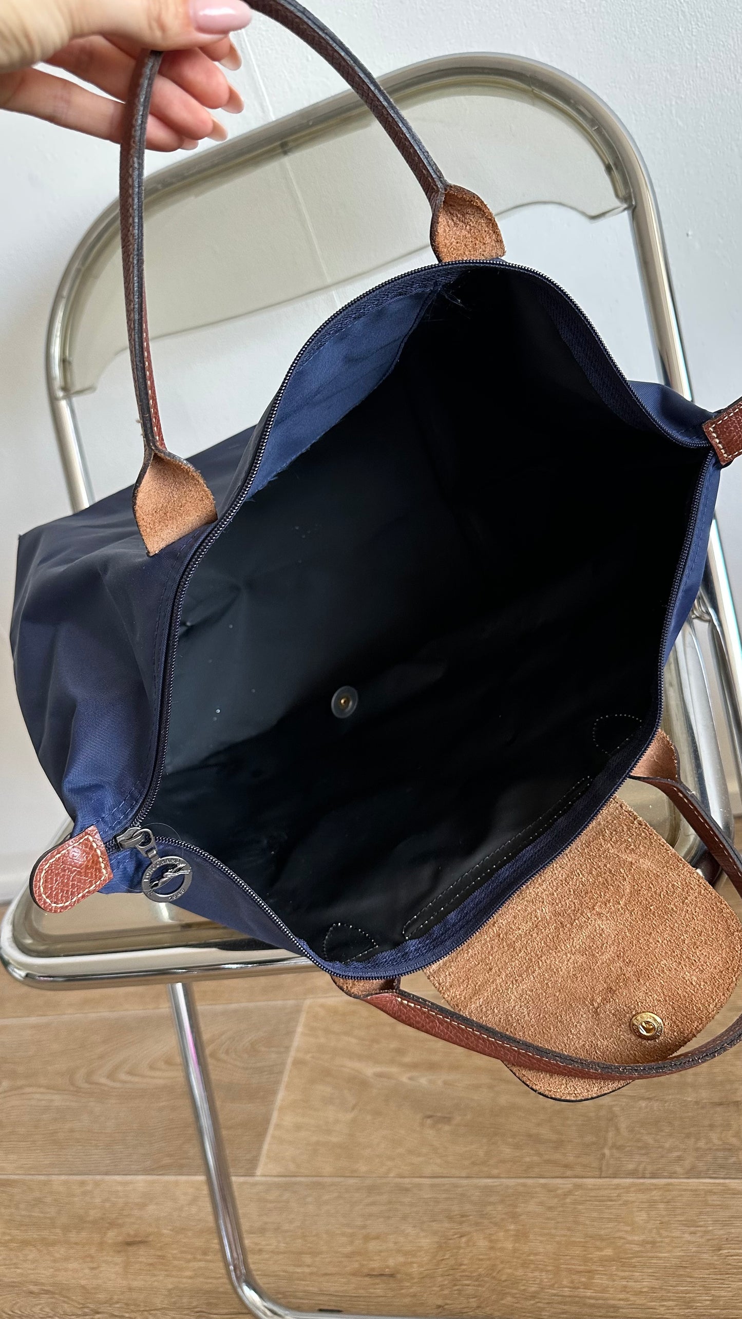 blue Longchamp le pliage bag