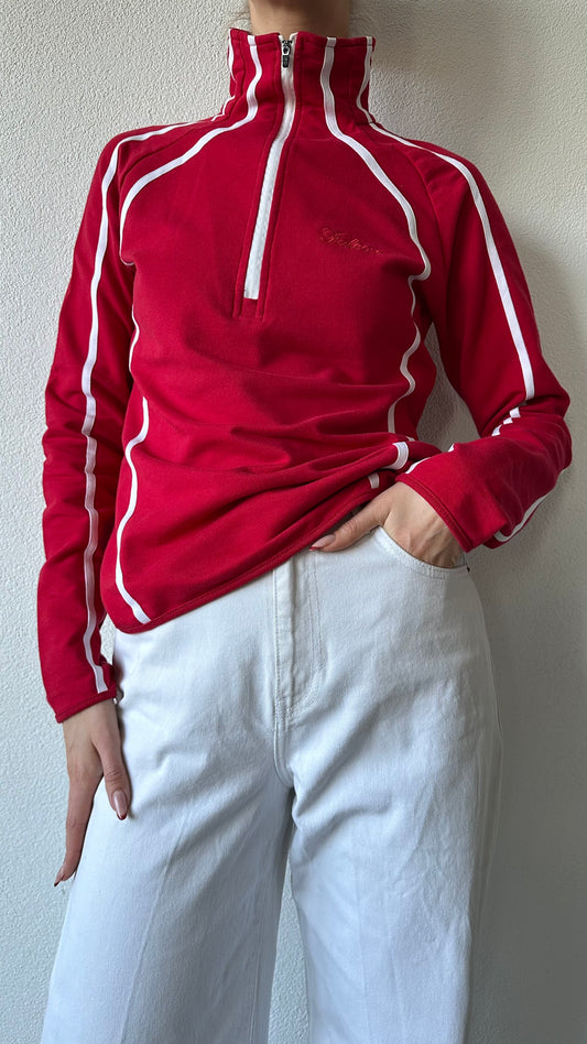 red Falcon zip up skirt and sweater with white lines