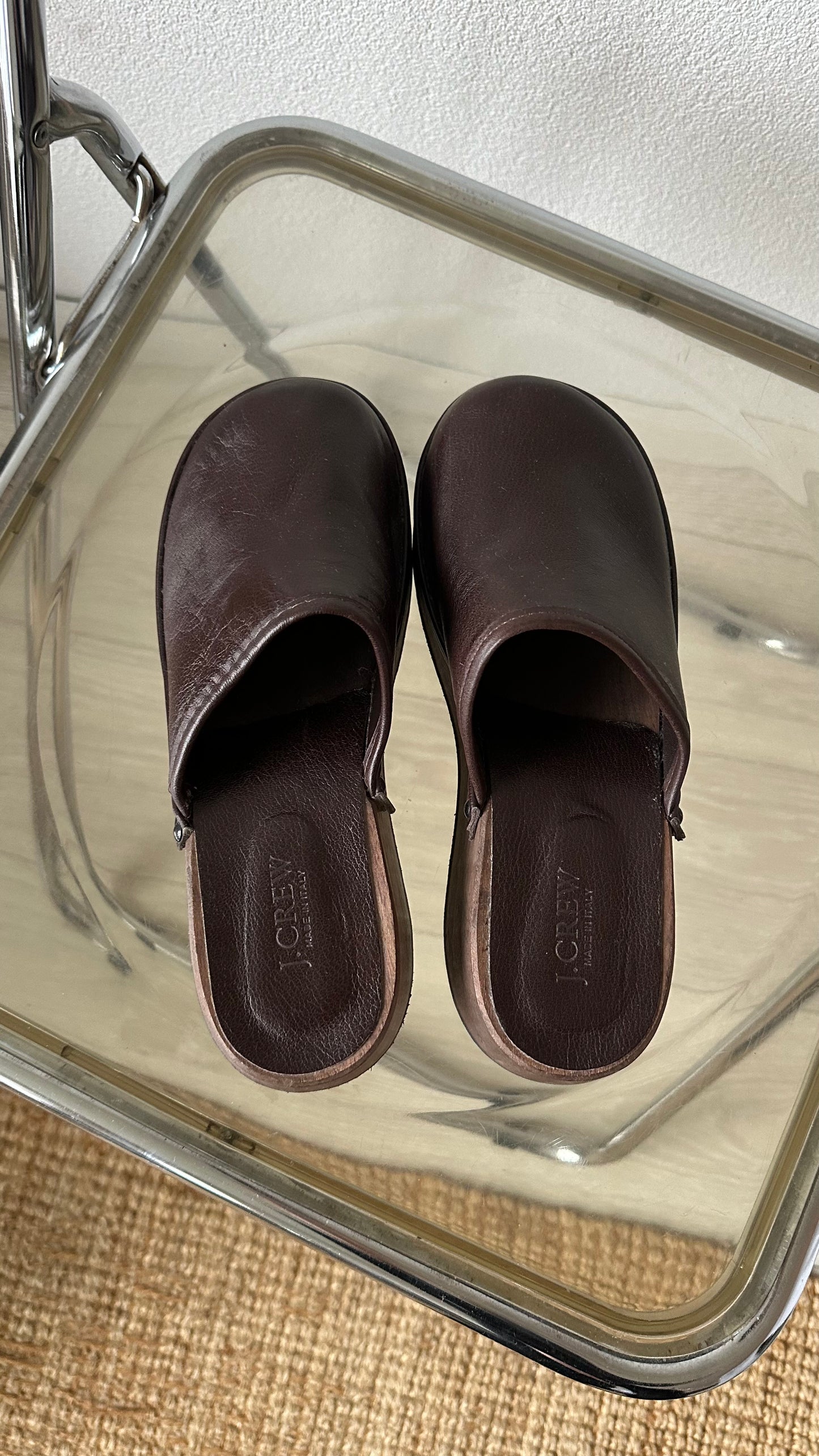 clogs j.crew brown leather mules rounded sole