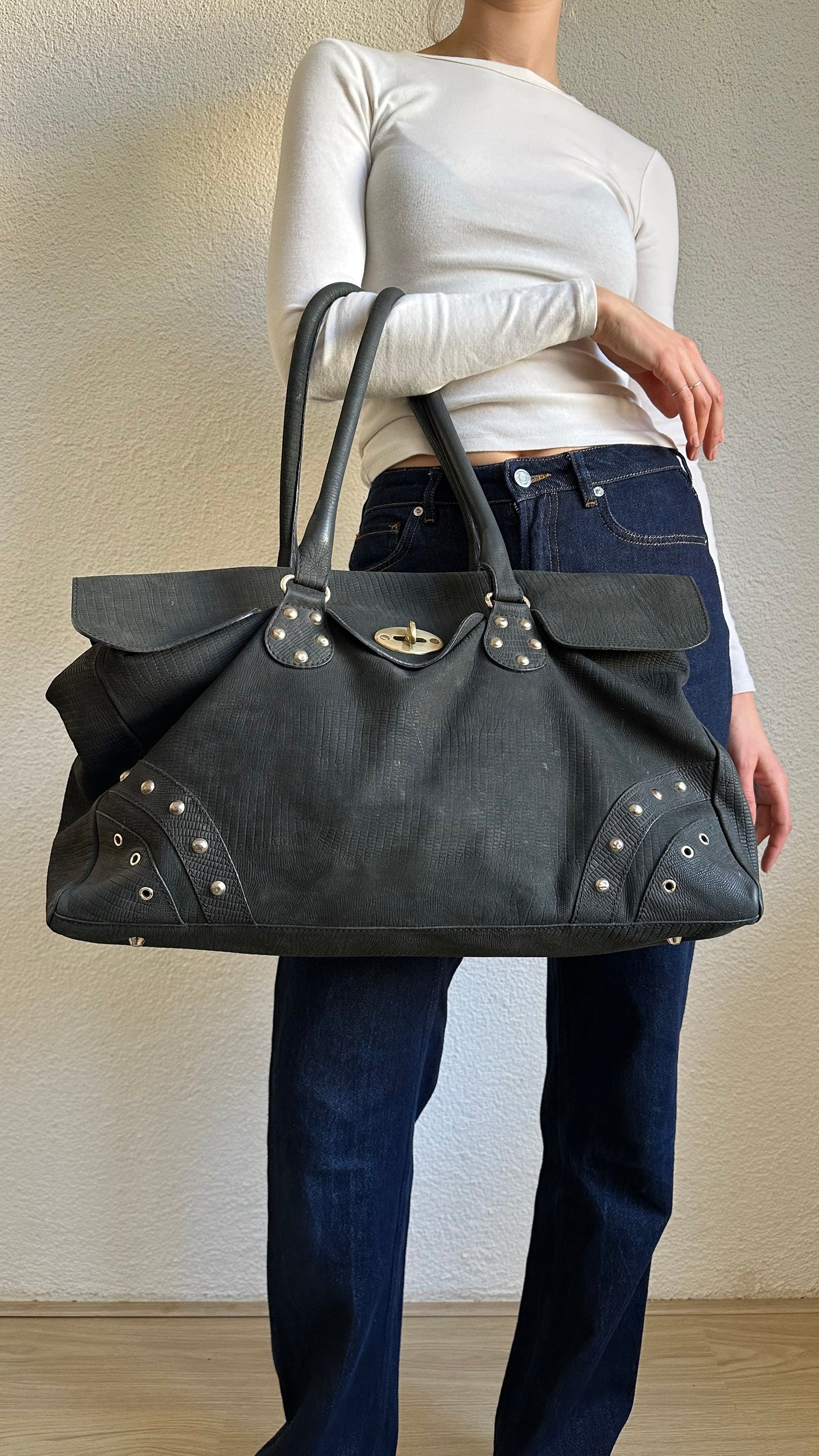 leather black oversized Muldoonys bag