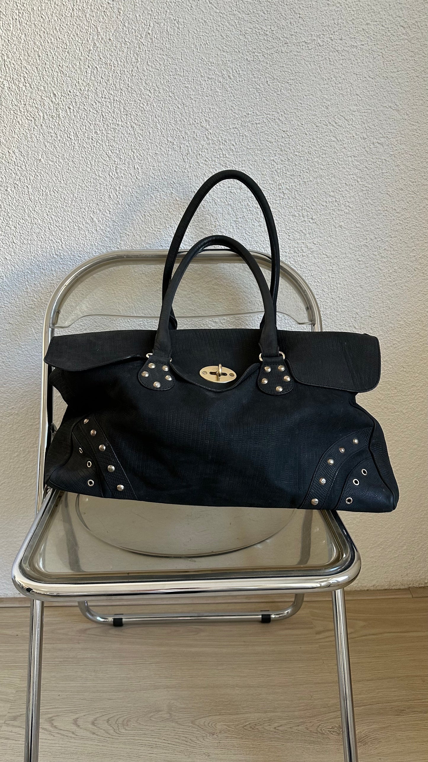 leather black oversized Muldoonys bag
