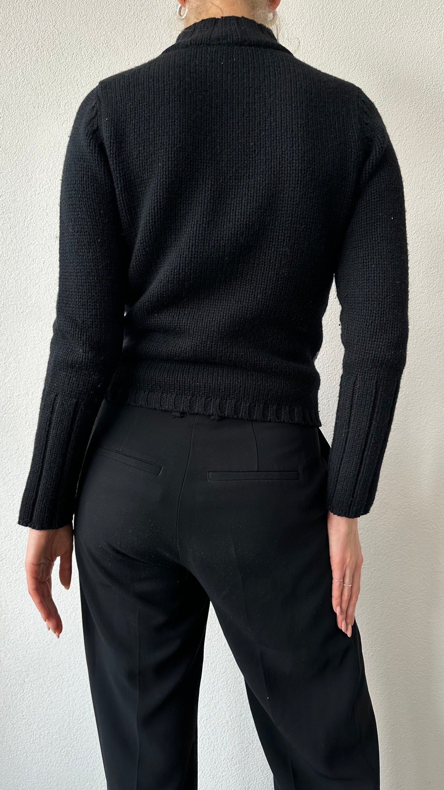 wool diamond pattern zip up cardigan