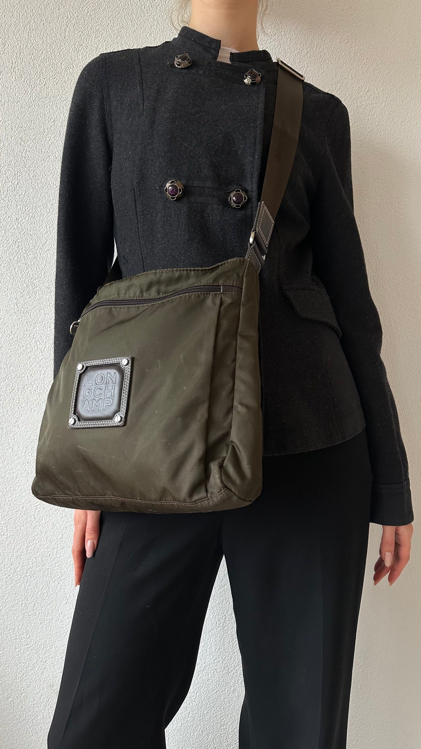 longchamp green nylon crossbody bag