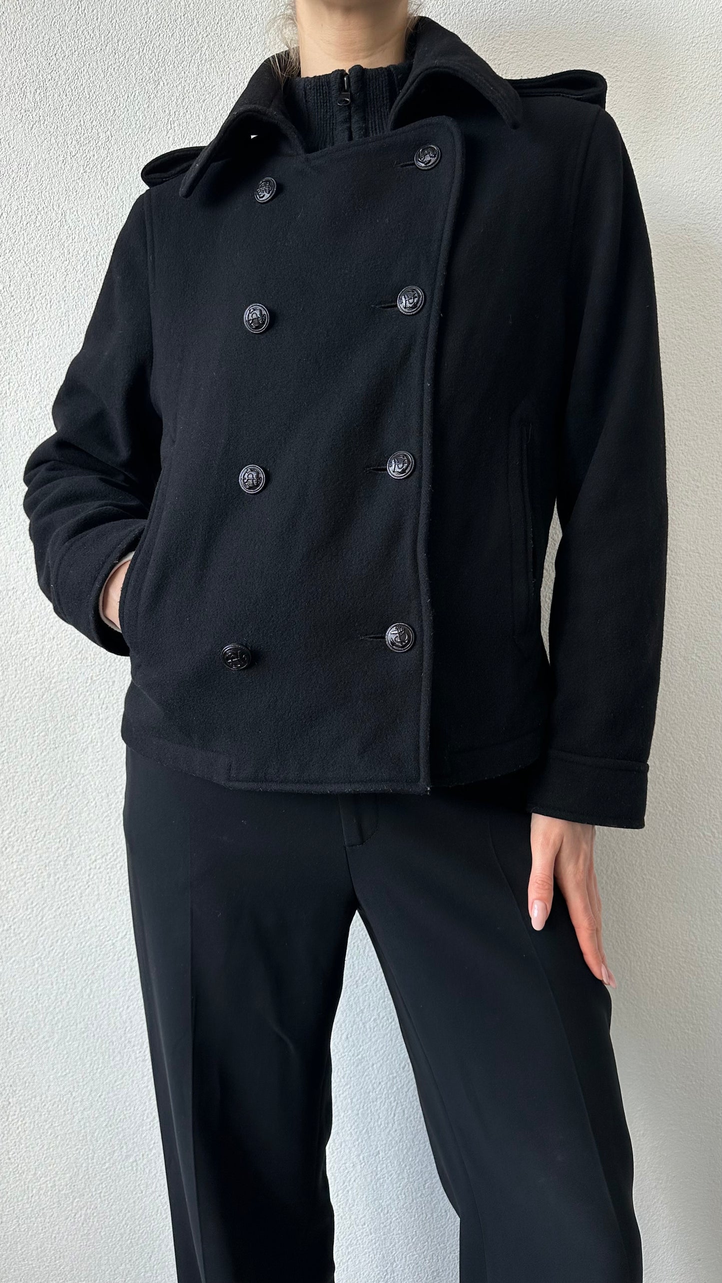 wool short double breasted coat